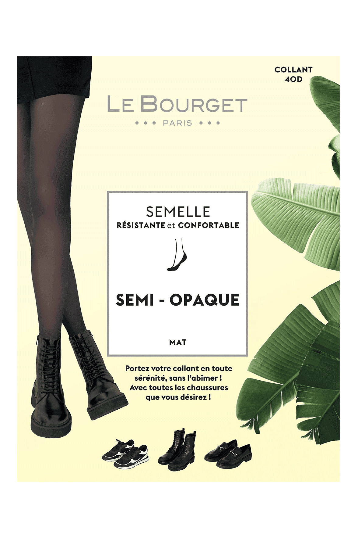 Collant Semi-Opaque Uni Avec Protège-Pied Intégré 30D - Noir