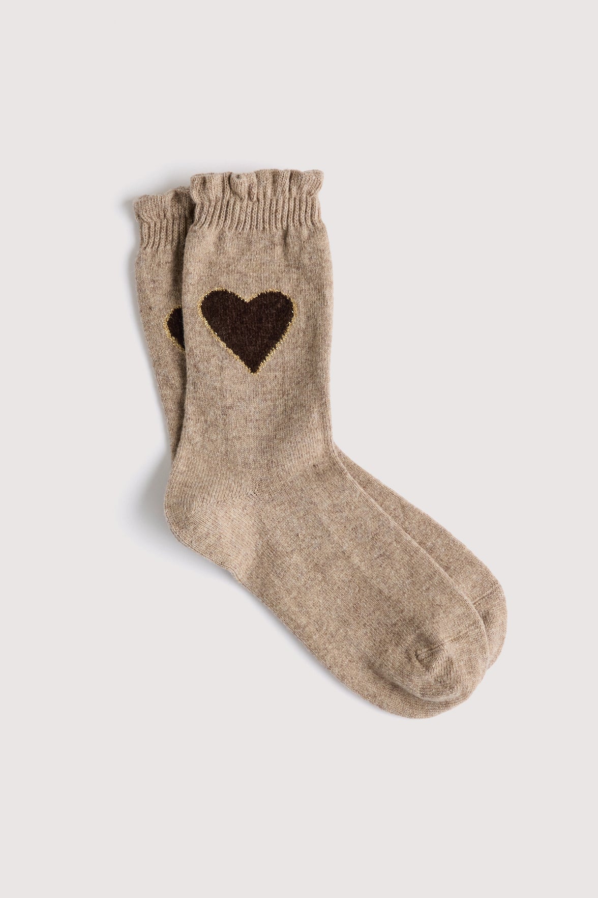 Chaussettes Fantaisie Motif Coeur Placé - Camel