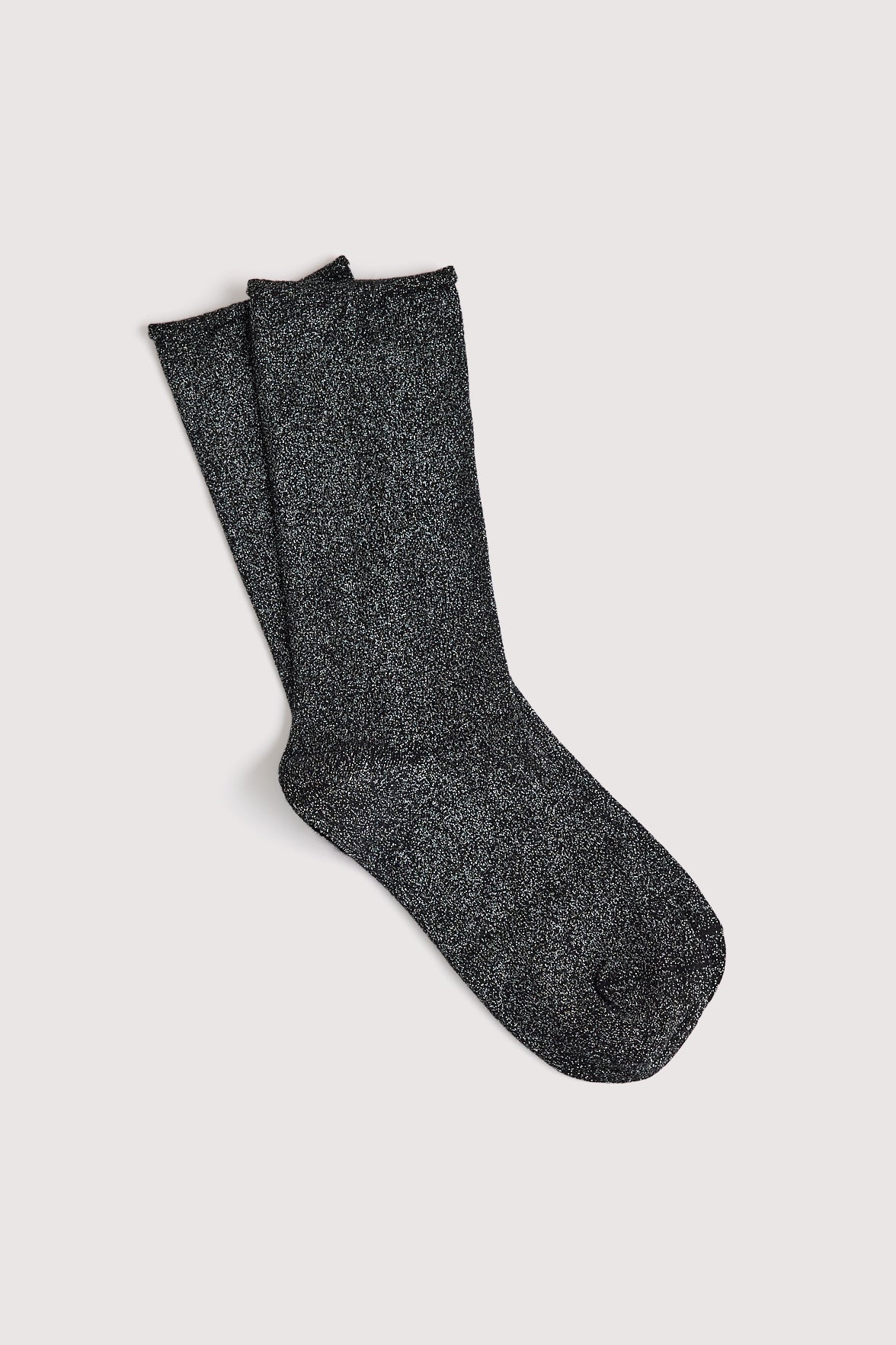 Chaussettes Lurex Unies Bord Roulotté - Noir/Argent