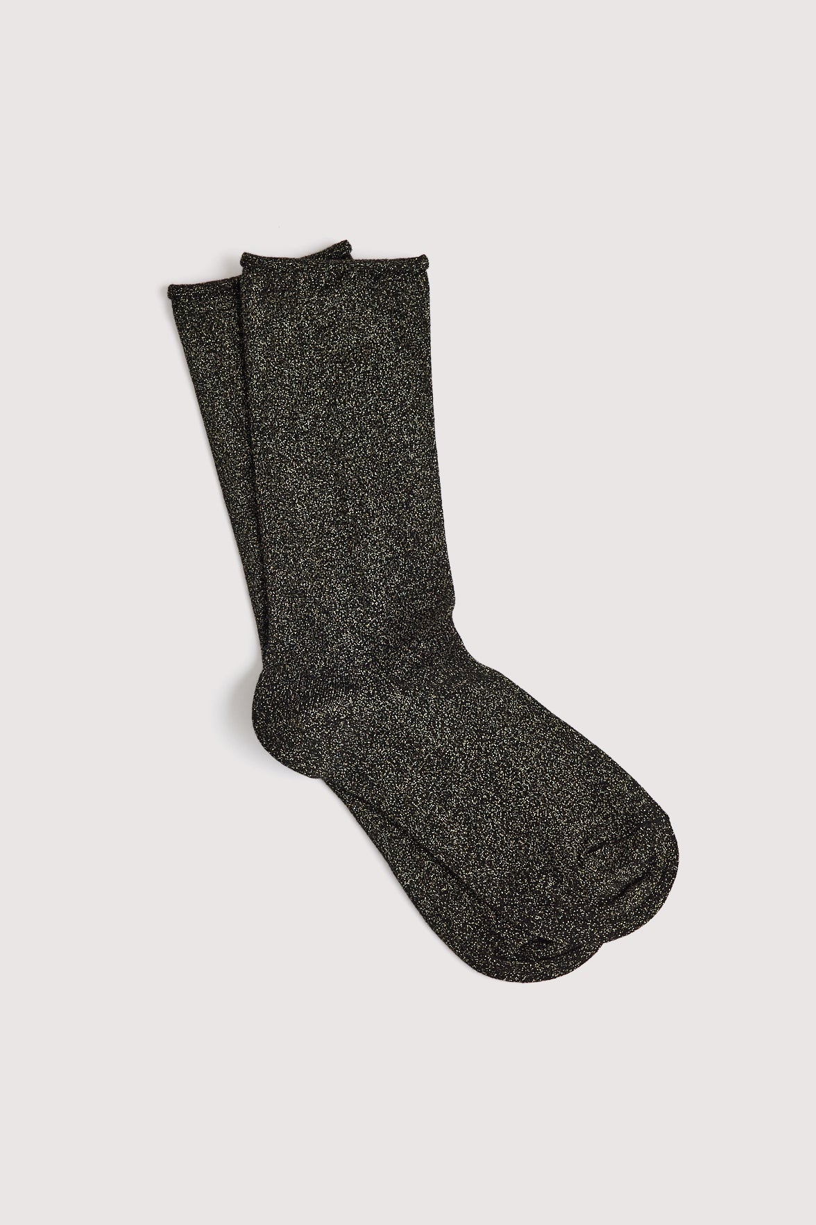 Chaussettes Lurex Unies Bord Roulotté - Noir/Or