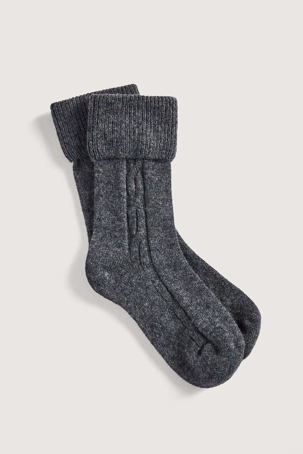 Chaussettes Torsadées avec Revers en Laine et Cachemire - Anthracite Chiné