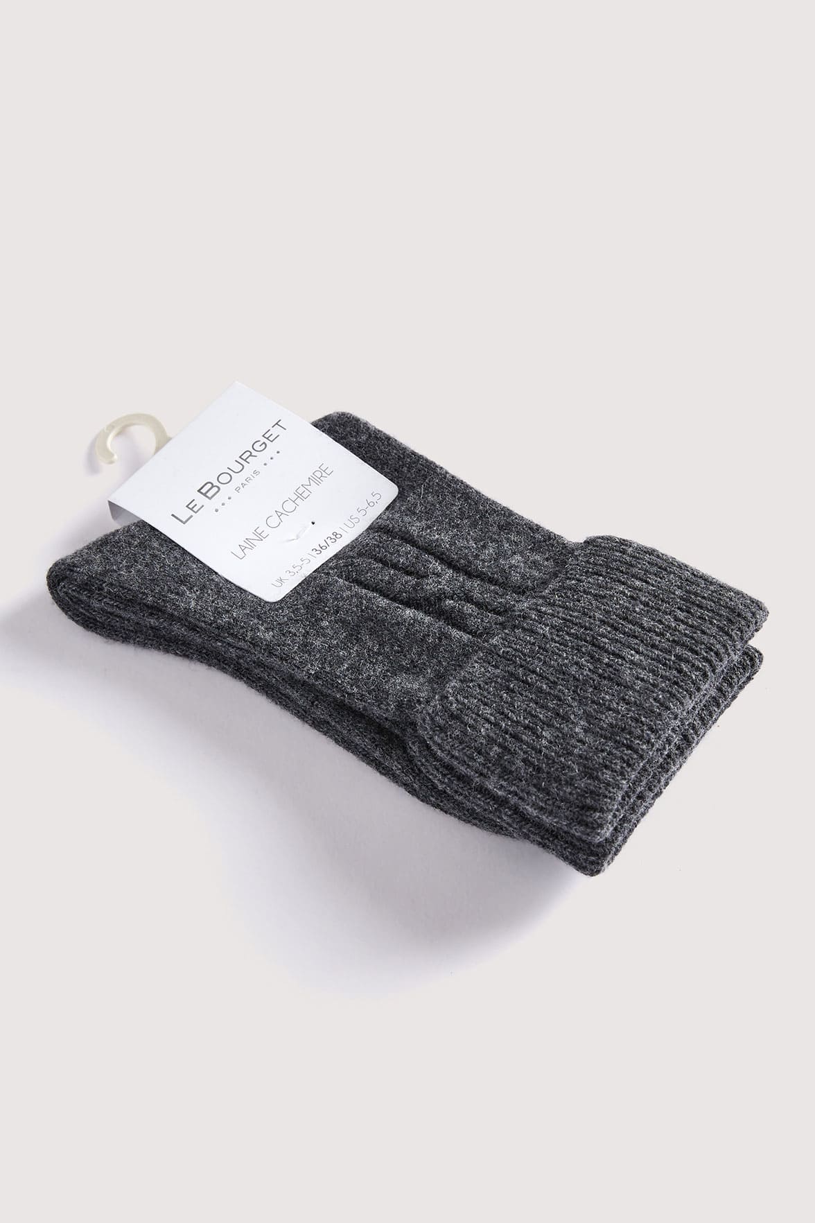 Chaussettes Torsadées avec Revers en Laine et Cachemire - Anthracite Chiné