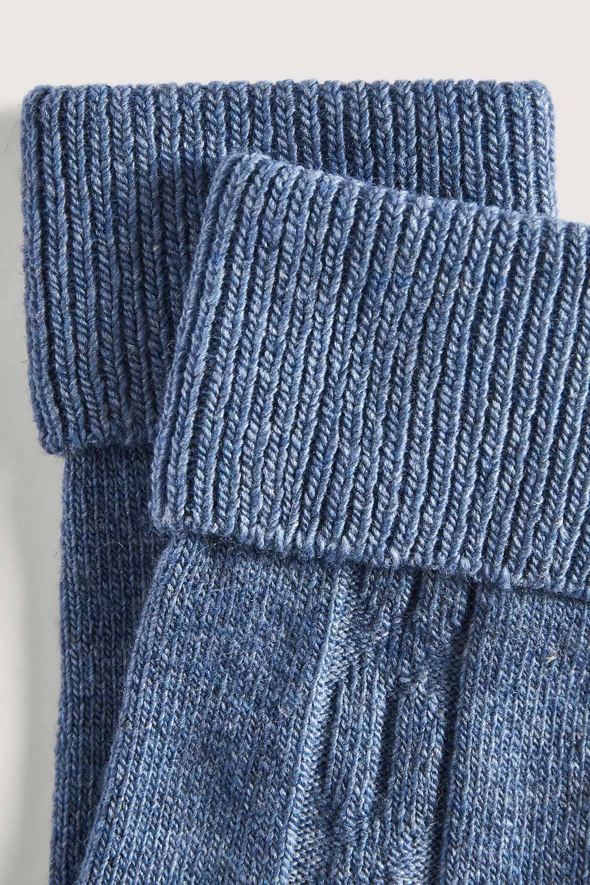 Chaussettes Torsadées avec Revers en Laine et Cachemire - Bleu Jean