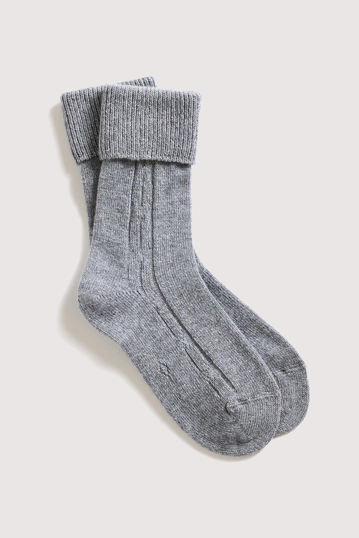 Chaussettes Torsadées avec Revers en Laine et Cachemire - Gris