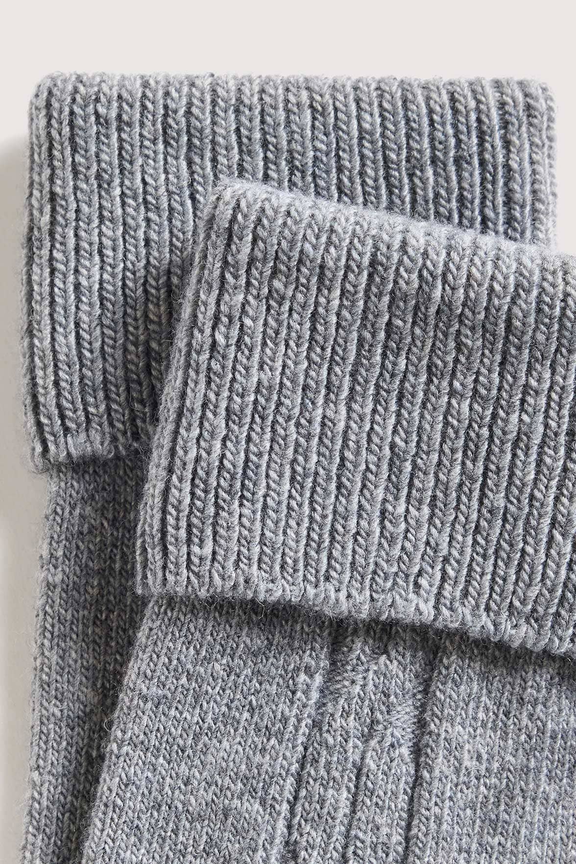 Chaussettes Torsadées avec Revers en Laine et Cachemire - Gris