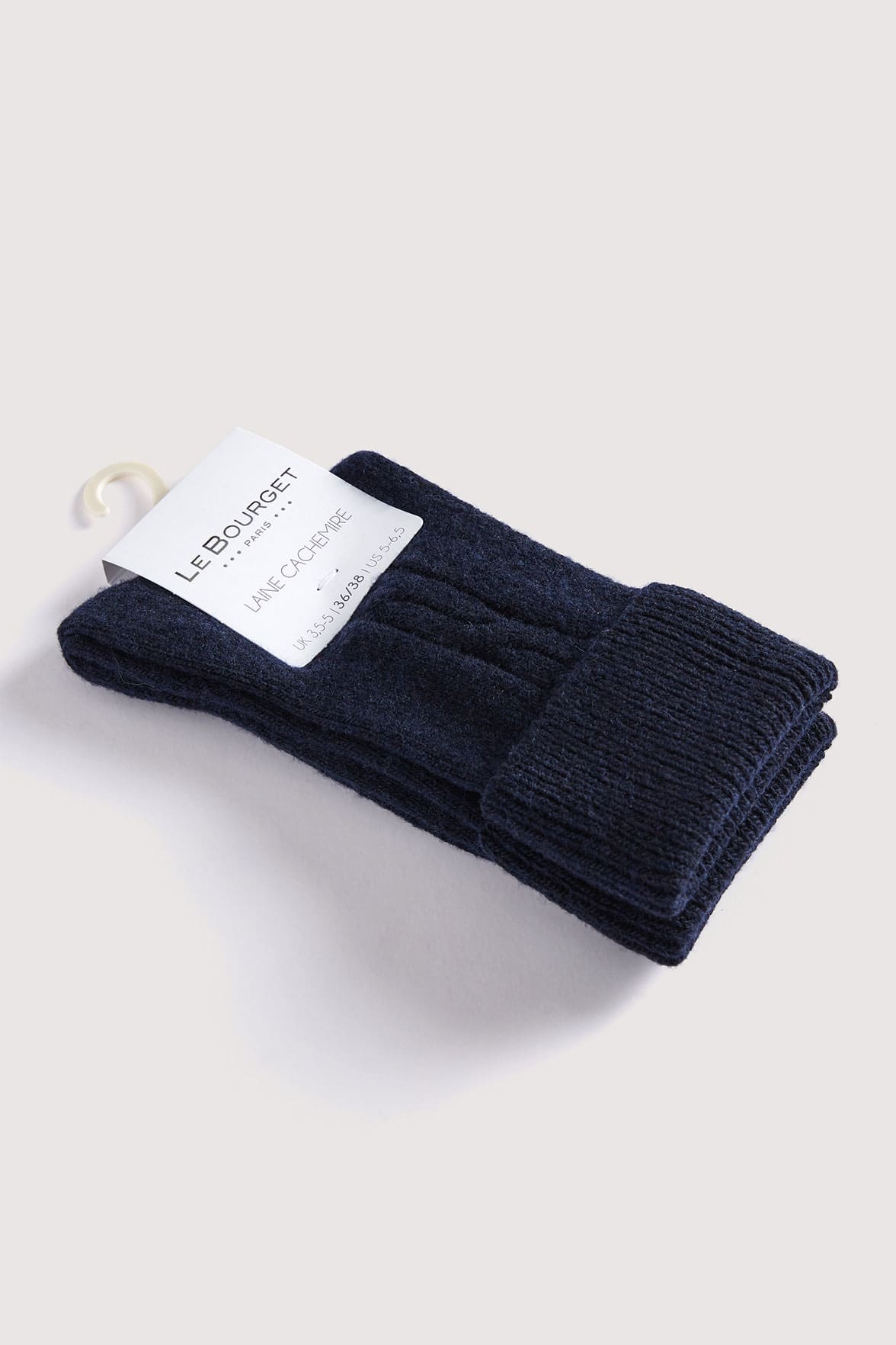 Chaussettes Torsadées avec Revers en Laine et Cachemire - Marine