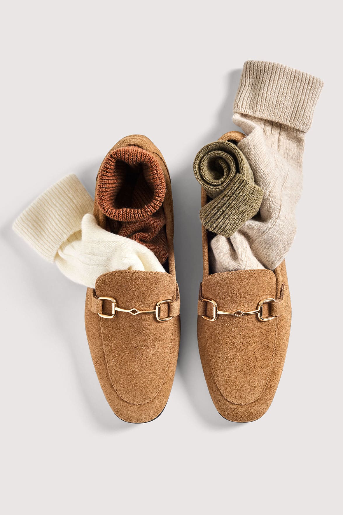 Chaussettes Torsadées avec Revers en Laine et Cachemire - Vert Kaki