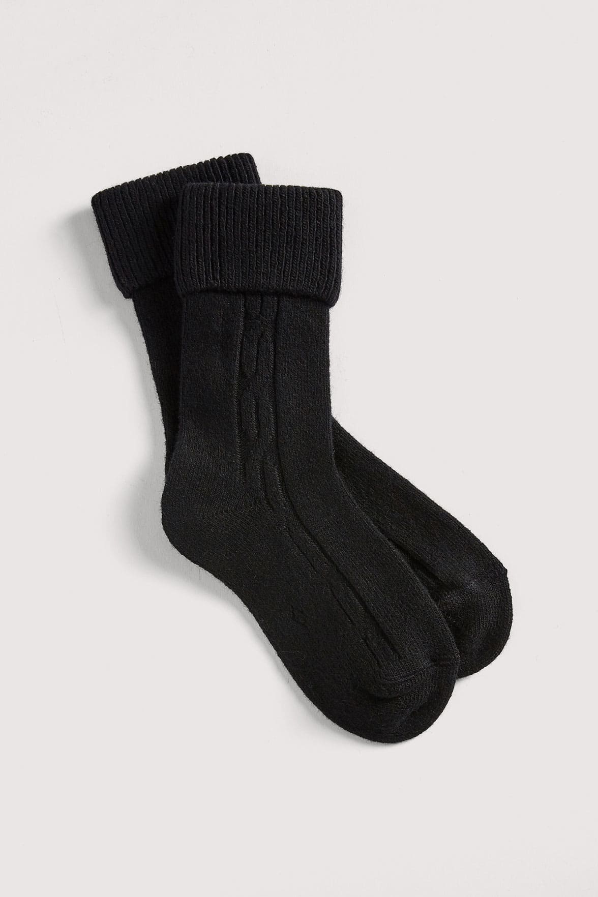 Chaussettes Torsadées avec Revers en Laine et Cachemire - Noir