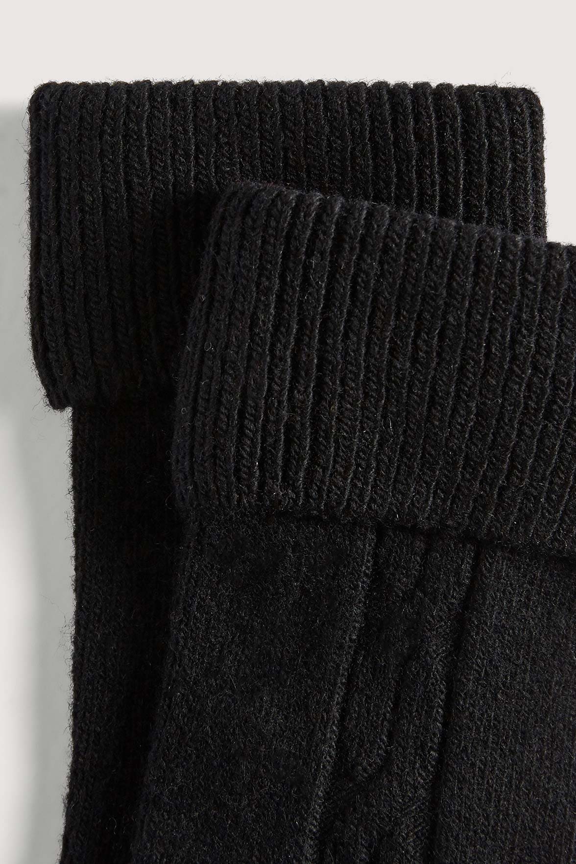 Chaussettes Torsadées avec Revers en Laine et Cachemire - Noir