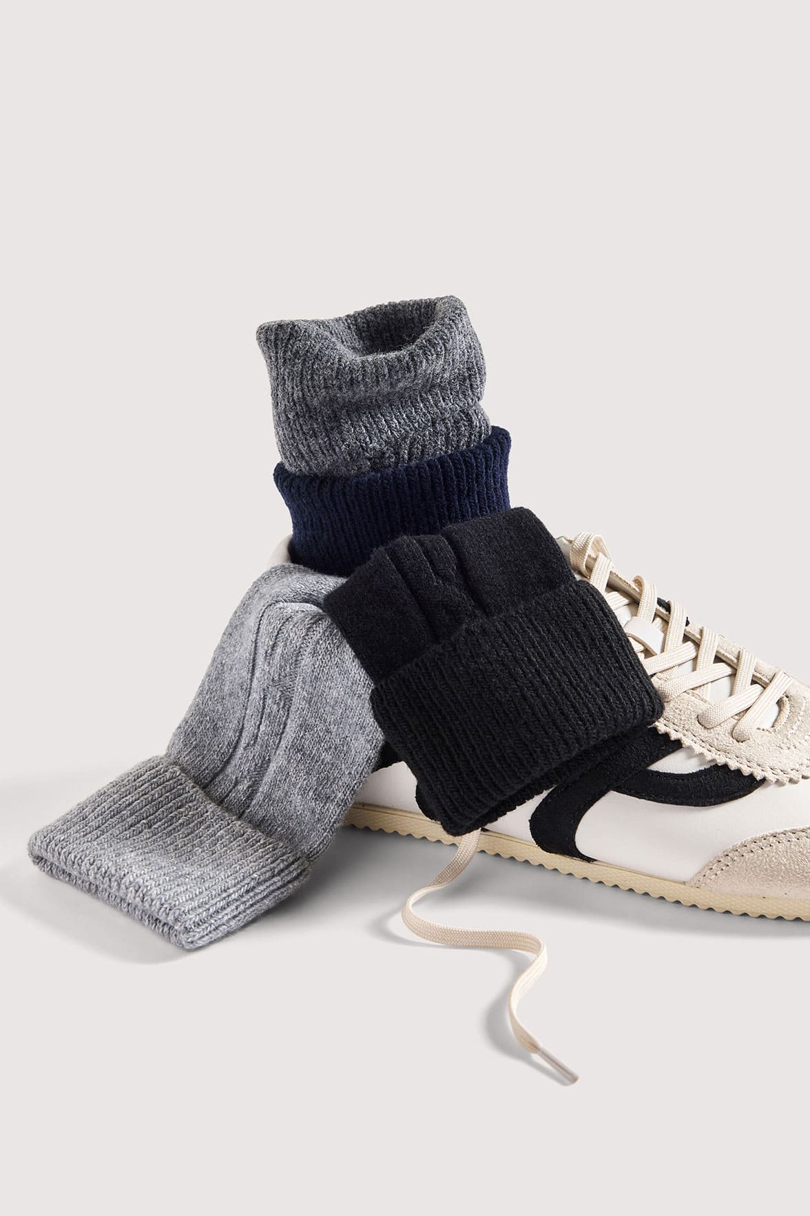 Chaussettes Torsadées avec Revers en Laine et Cachemire - Noir