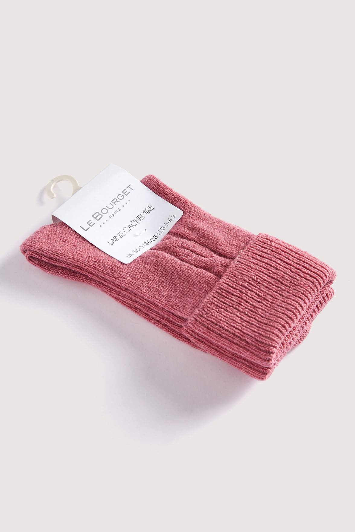 Chaussettes Torsadées avec Revers en Laine et Cachemire - Rose