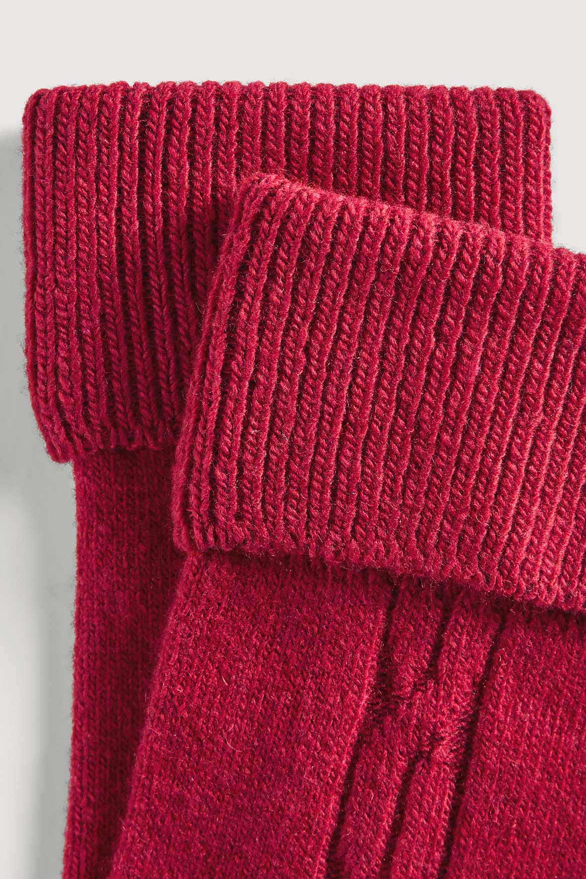 Chaussettes Torsadées avec Revers en Laine et Cachemire - Rouge Pourpre