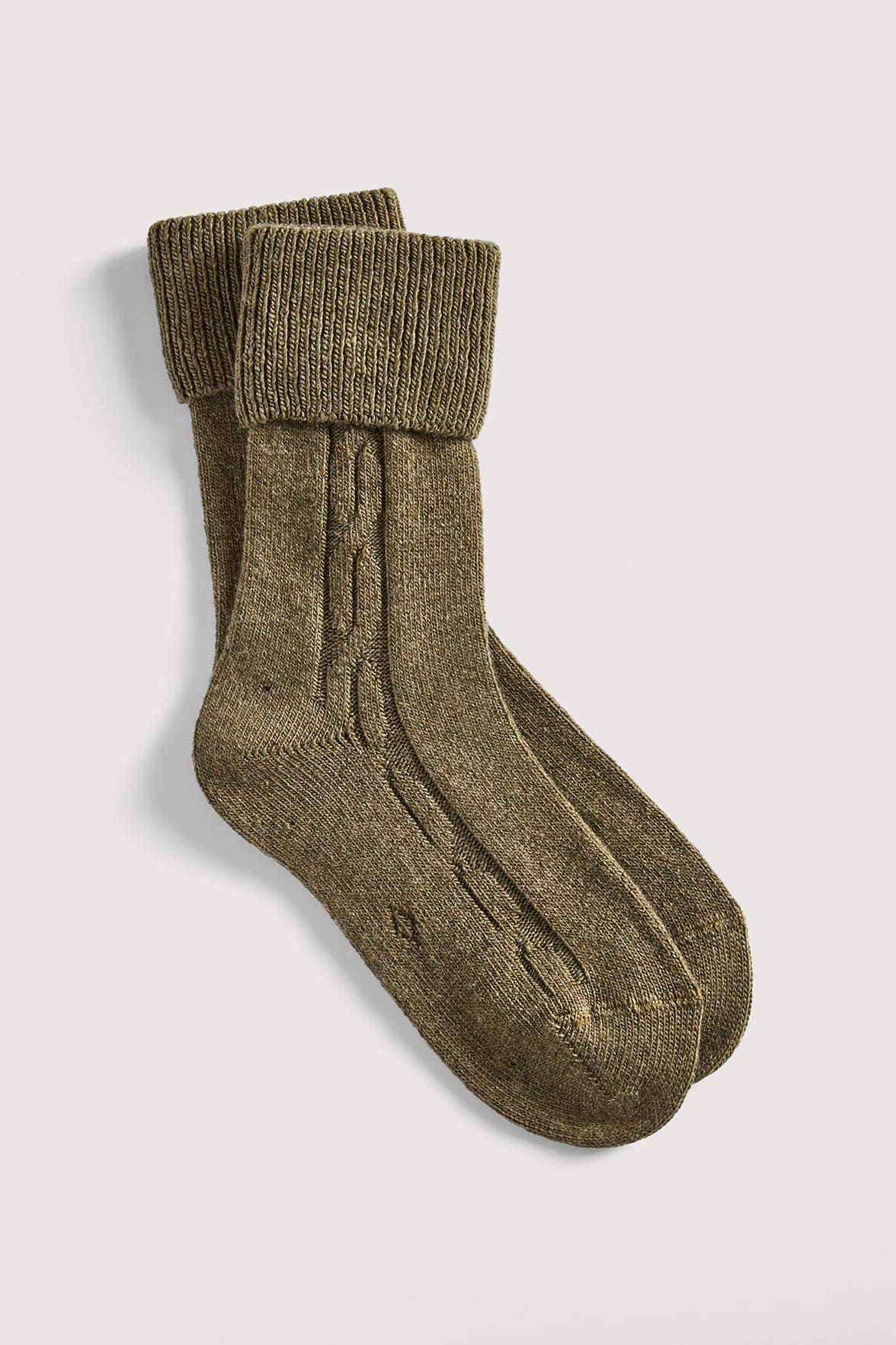 Chaussettes Torsadées avec Revers en Laine et Cachemire - Vert Kaki
