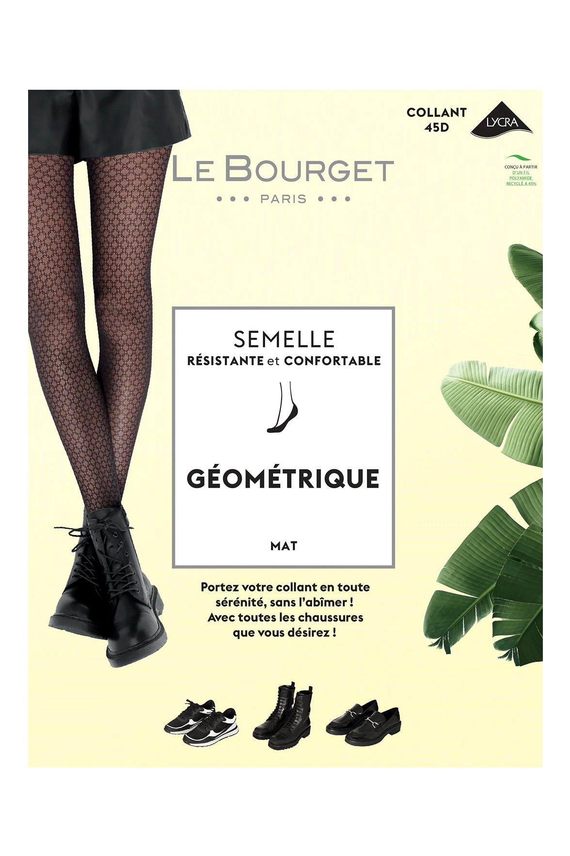 Collant Semi-Opaque Fantaisie Géométrique avec Protège-Pied Intégré 45D - Noir