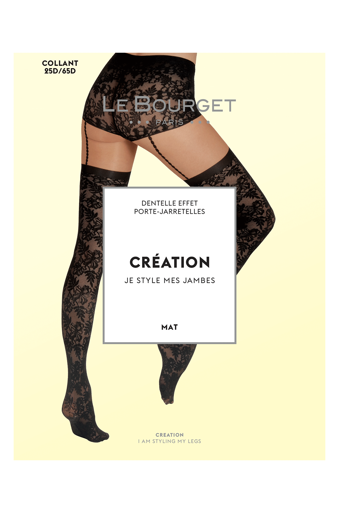 Collant Motif Dentelle Effet Porte-Jarretelles 25/65D Création - Nude / Noir