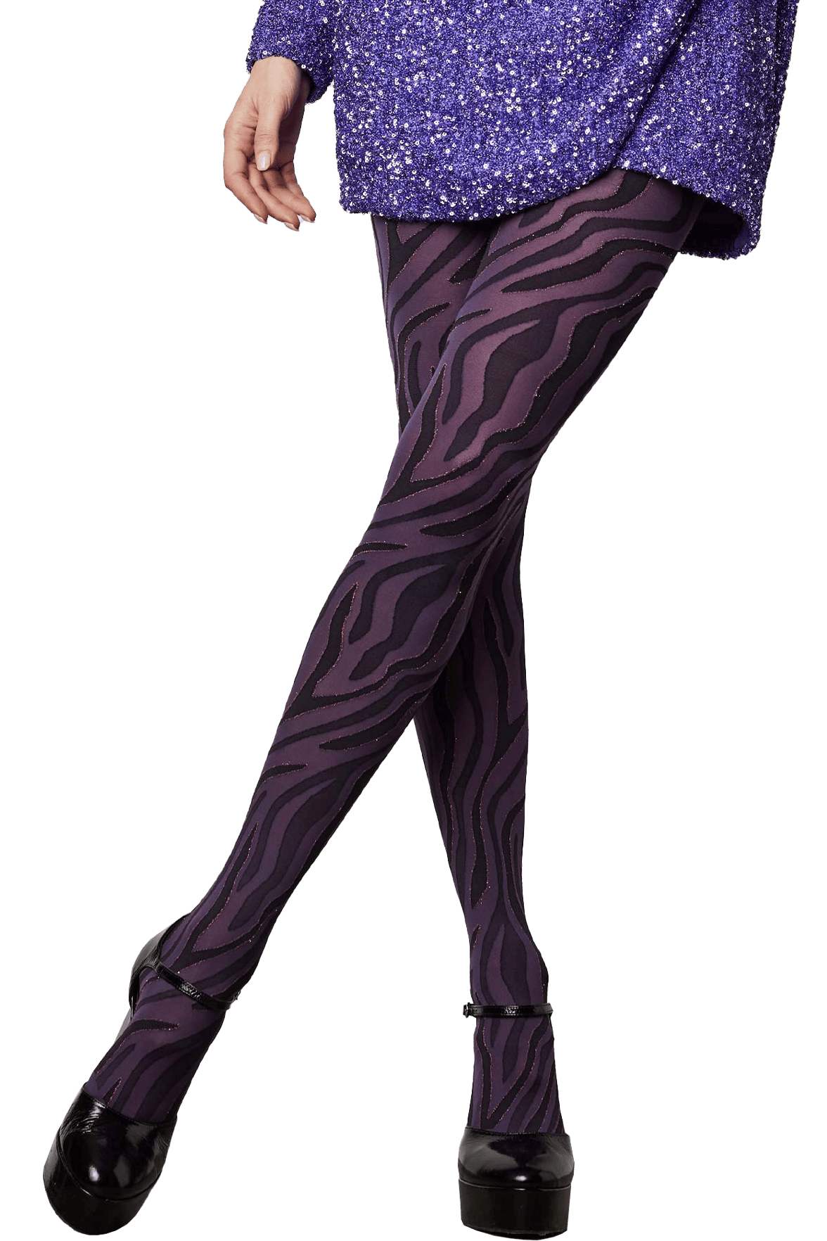 Collant Semi-Opaque Fantaisie Motif Zèbre 40D Fashion Gaïa - Prune