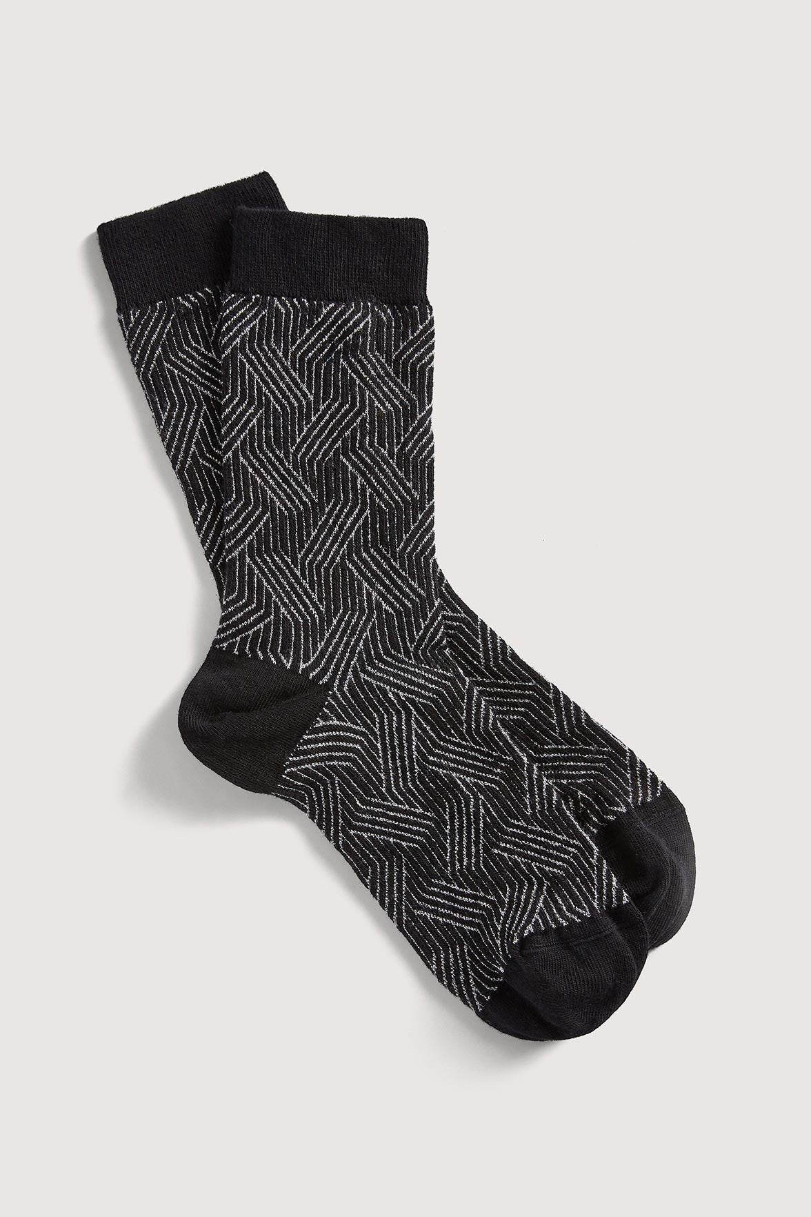 Chaussettes Fantaisies Motif Géométrique Lurex - Noir Argent