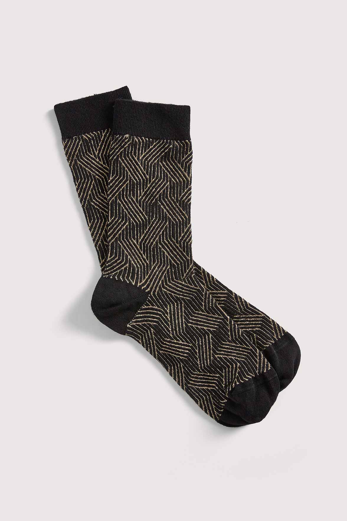 Chaussettes Fantaisies Motif Géométrique Lurex - Noir Or
