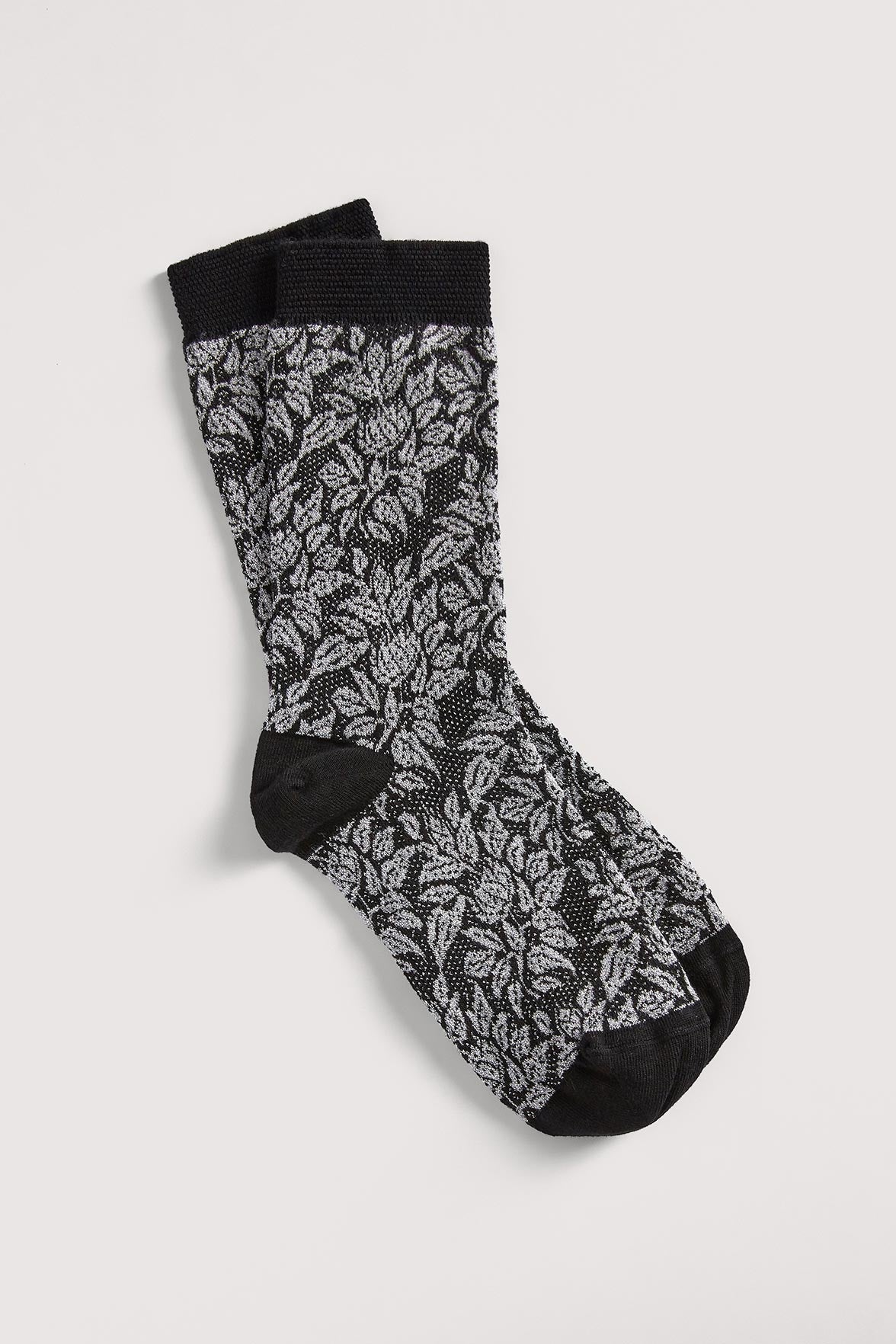 Chaussettes Fantaisies Motif Floral Lurex - Noir Argent