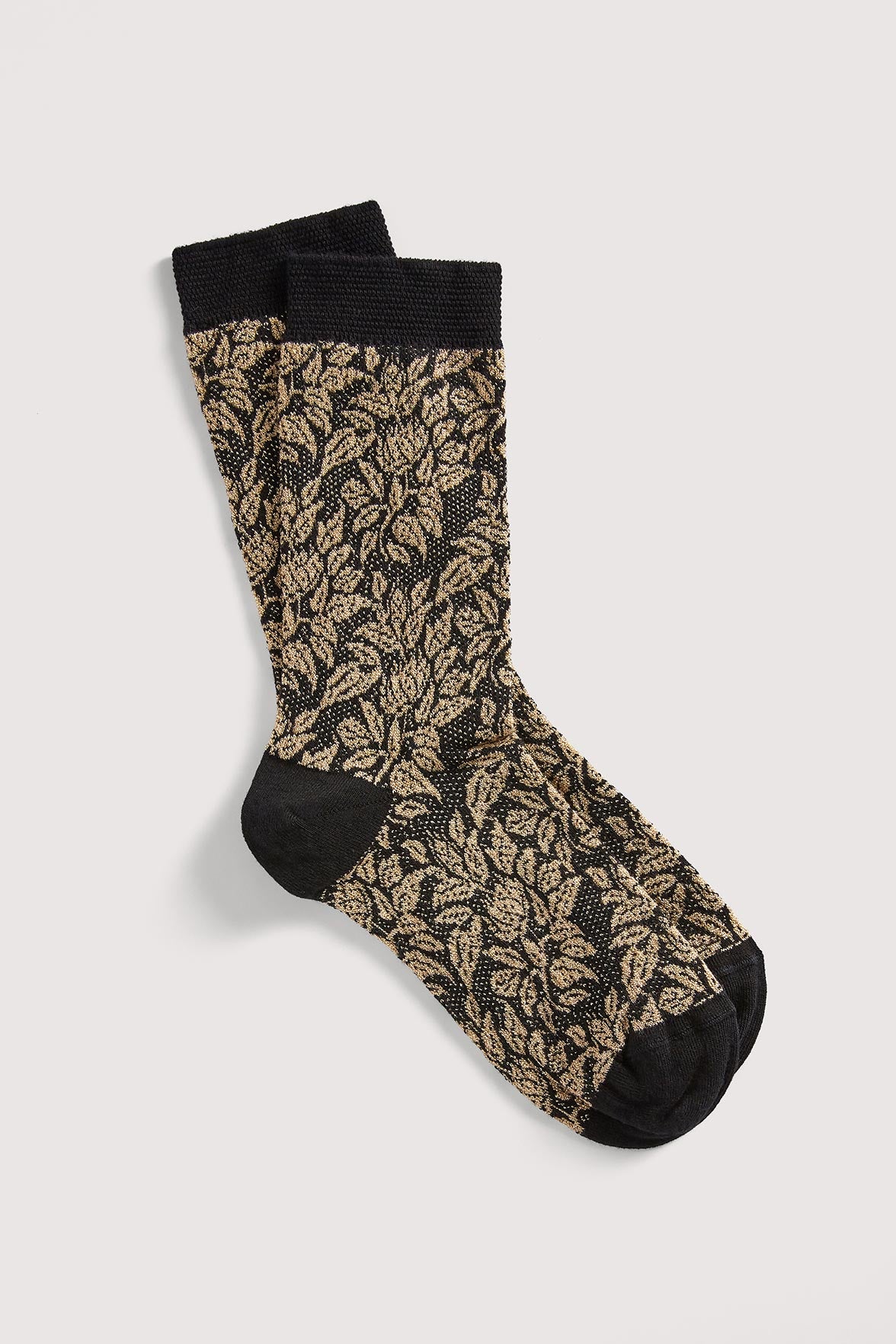 Chaussettes Fantaisies Motif Floral Lurex - Noir Or