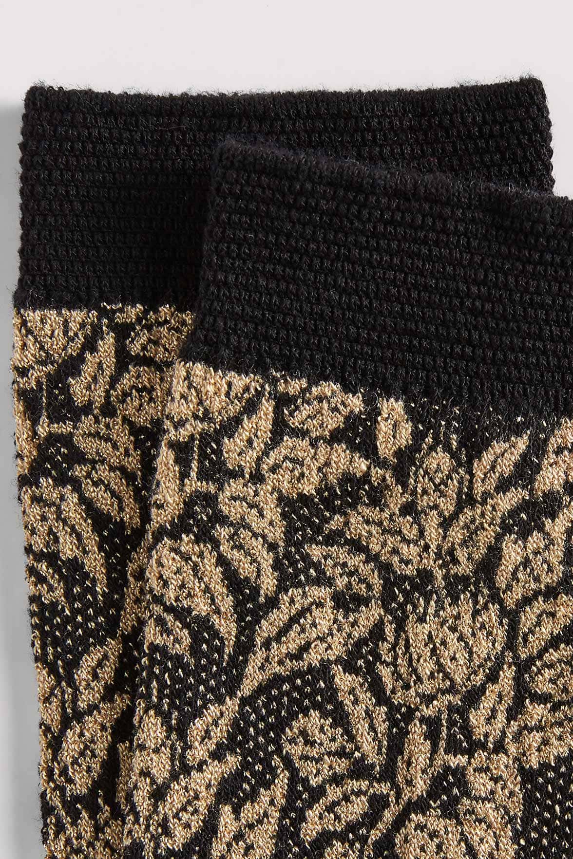 Chaussettes Fantaisies Motif Floral Lurex - Noir Or