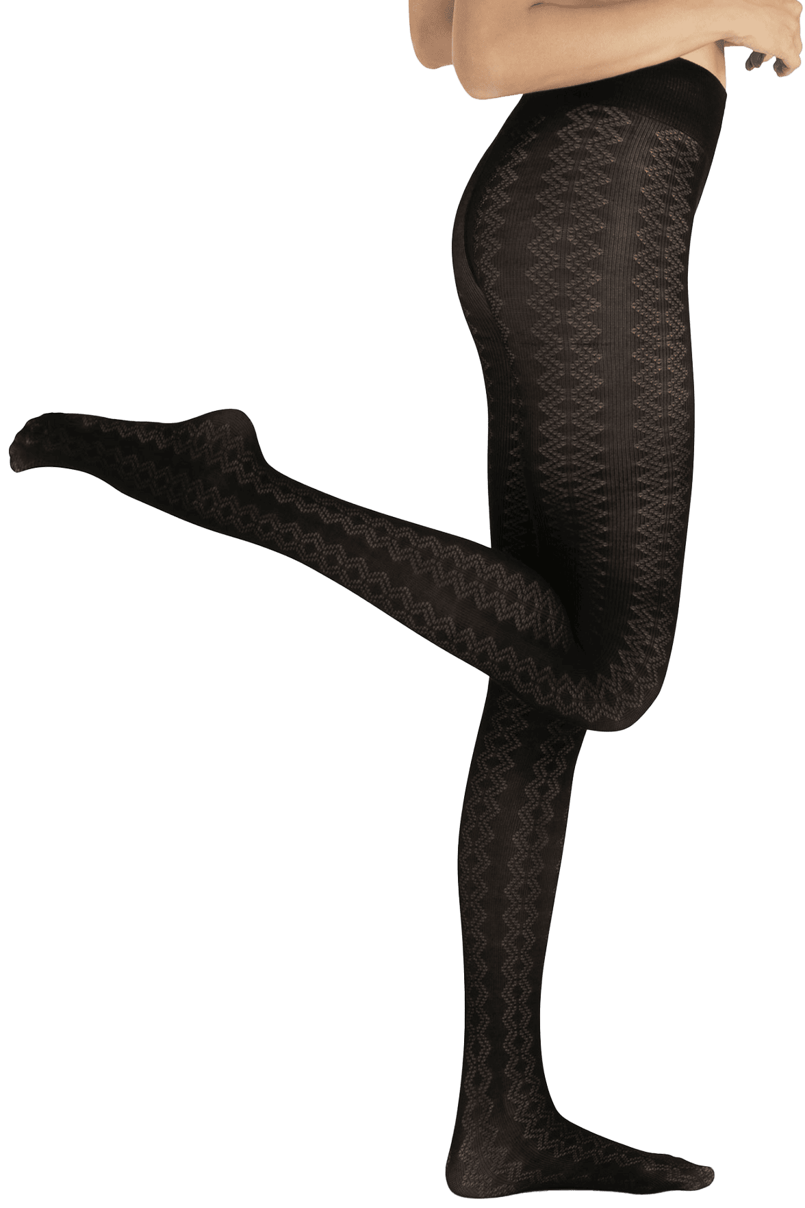 Collant Opaque Fantaisie Elianor Motif Géométrique Ajouré Modal-Cachemire 50D - Noir