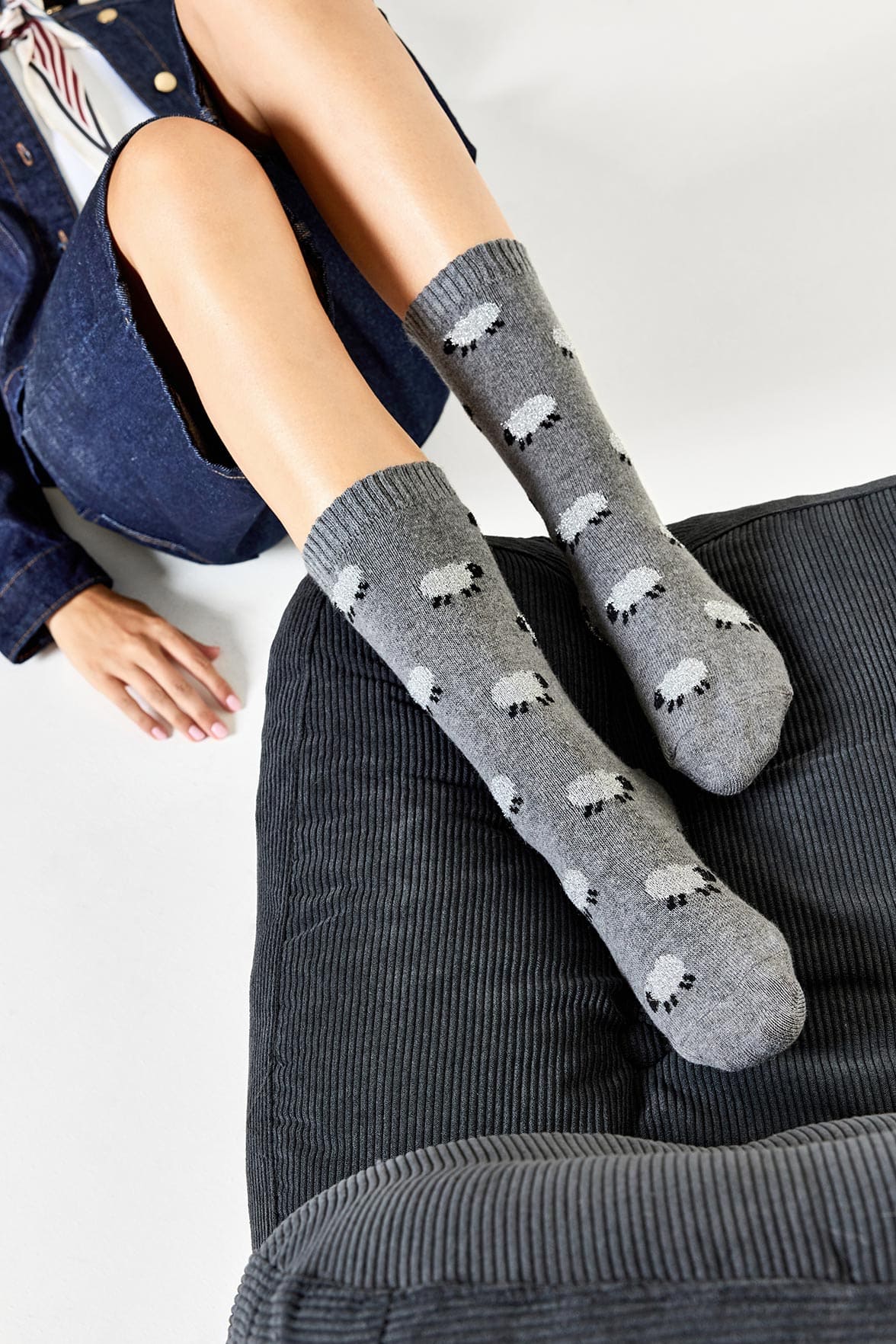 Chaussettes Fantaisie Femme Motif Moutons – Coton Alpaga Lurex