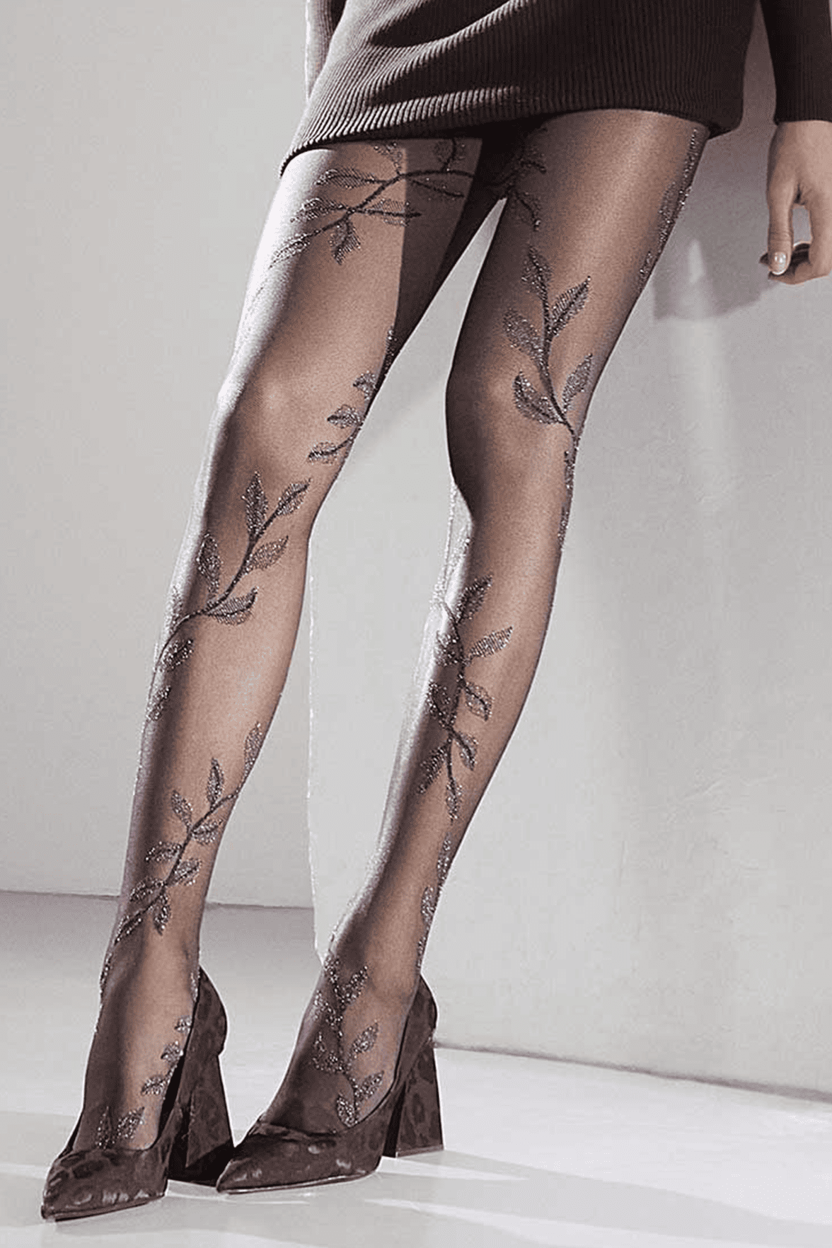 Collant Motif Floral All Over 20D Création  - Bleu Marine