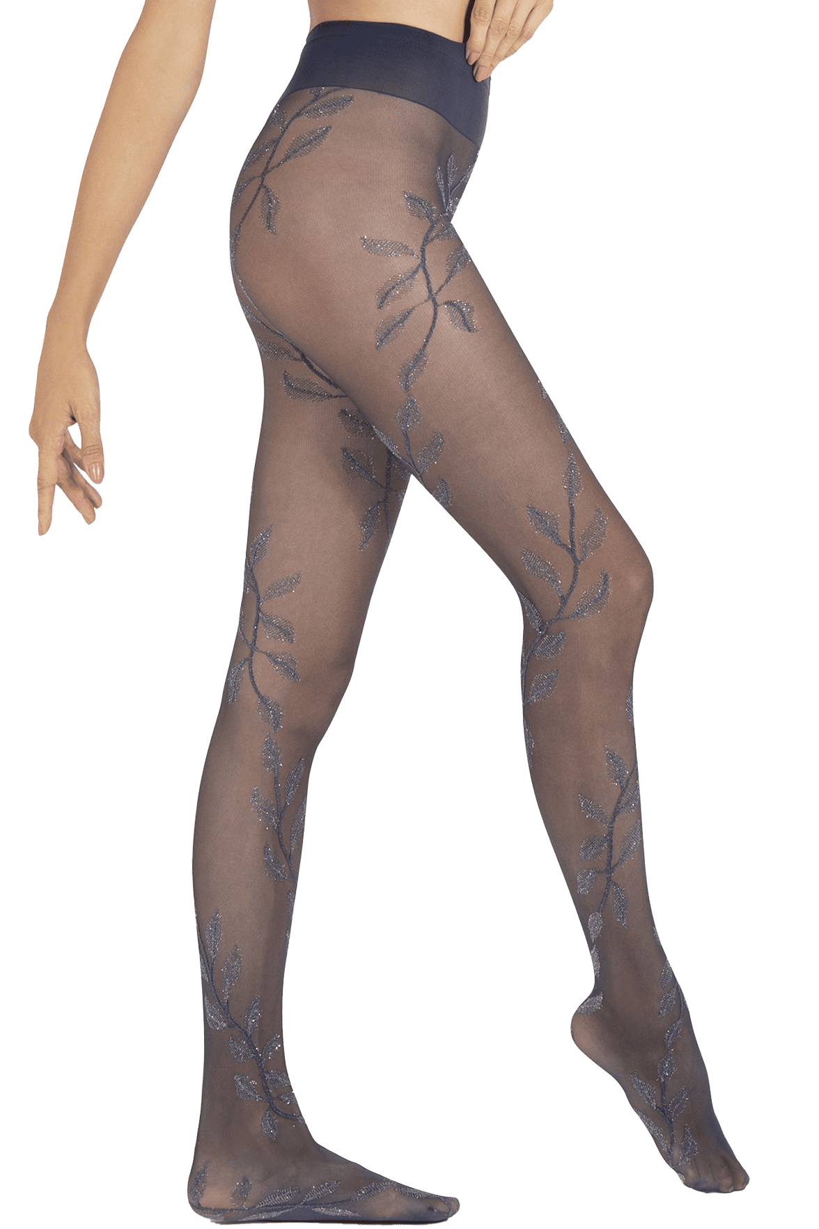 Collant Motif Floral All Over 20D Création  - Bleu Marine