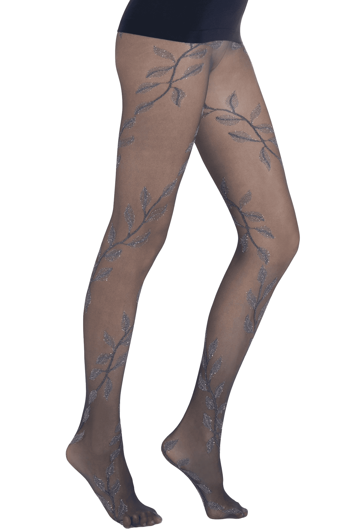 Collant Motif Floral All Over 20D Création  - Bleu Marine