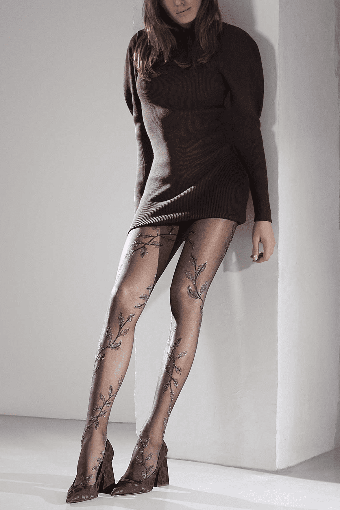 Collant Motif Floral All Over 20D Création  - Bleu Marine