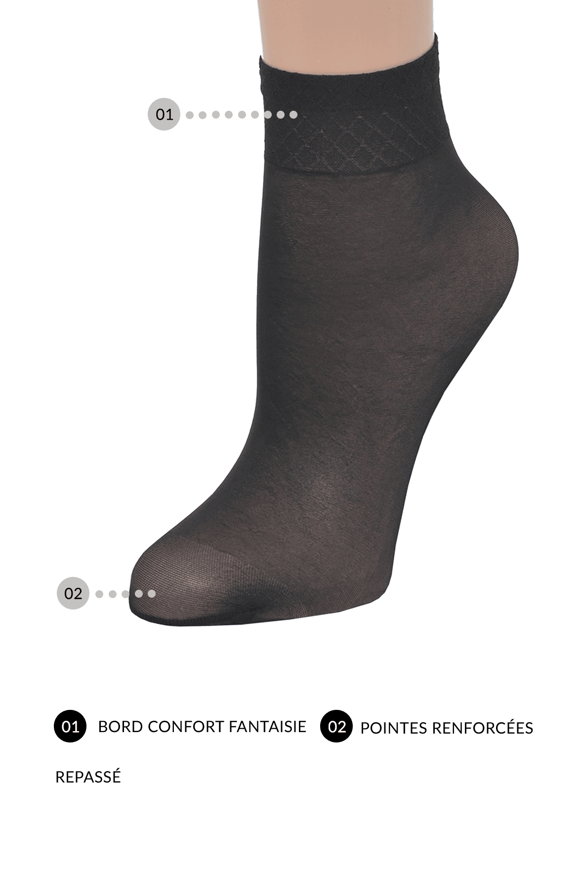 Lot de 2 paires Socquettes Voilance Transparent Satiné 15D - Nude