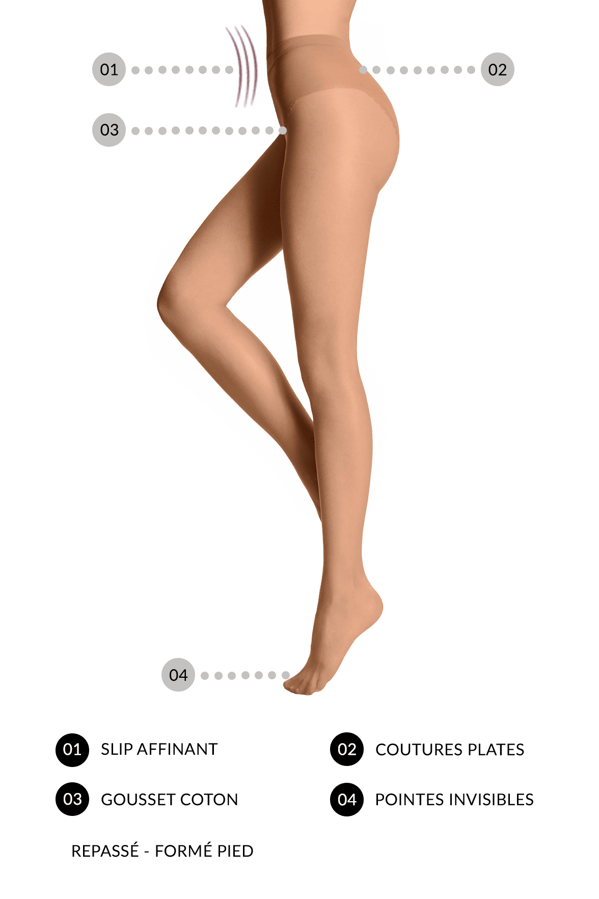 Collant Nude Satiné Ventre Plat 12D - Noir