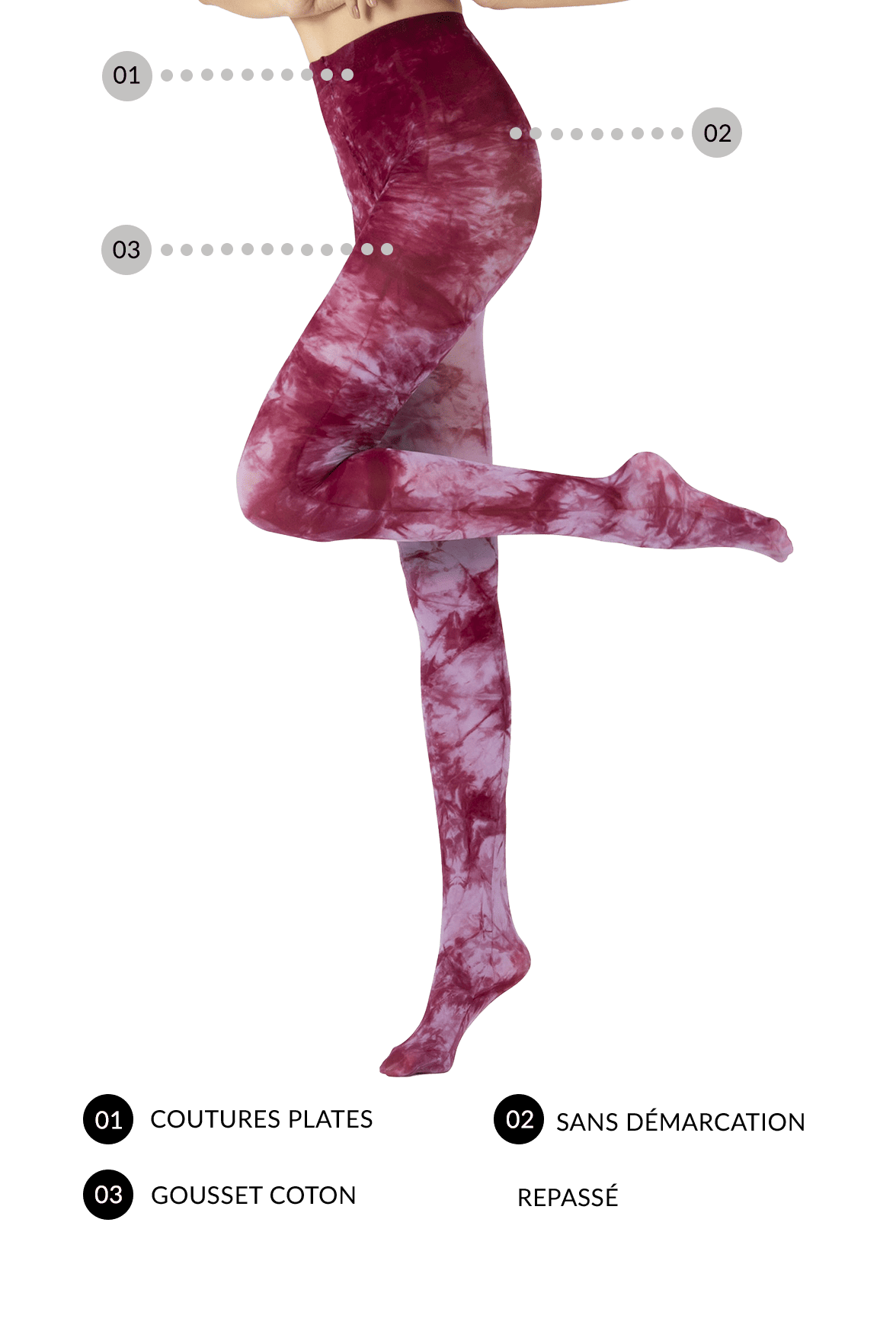 Collant Opaque Satiné 50D All Colors Tie and Dye - Bordeaux