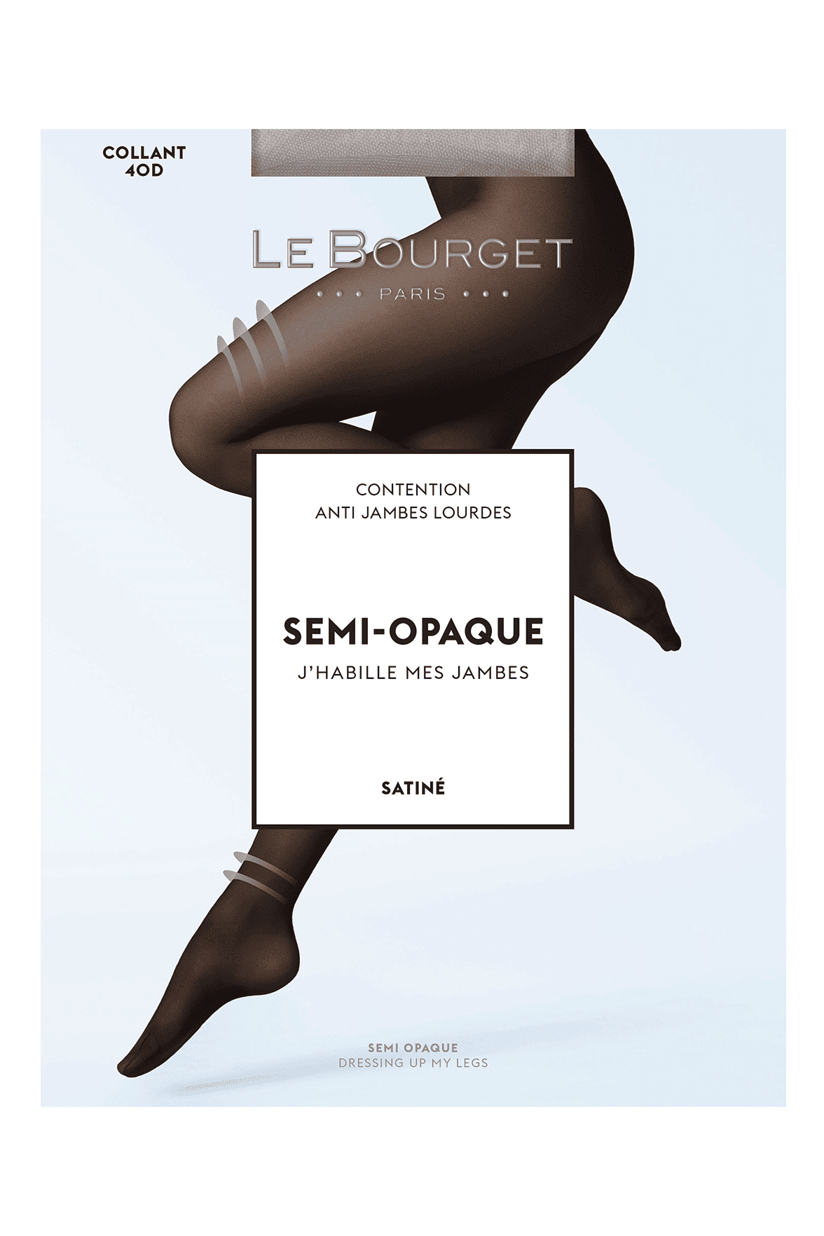 Collant Semi-Opaque Satiné Contention 40D - Noir