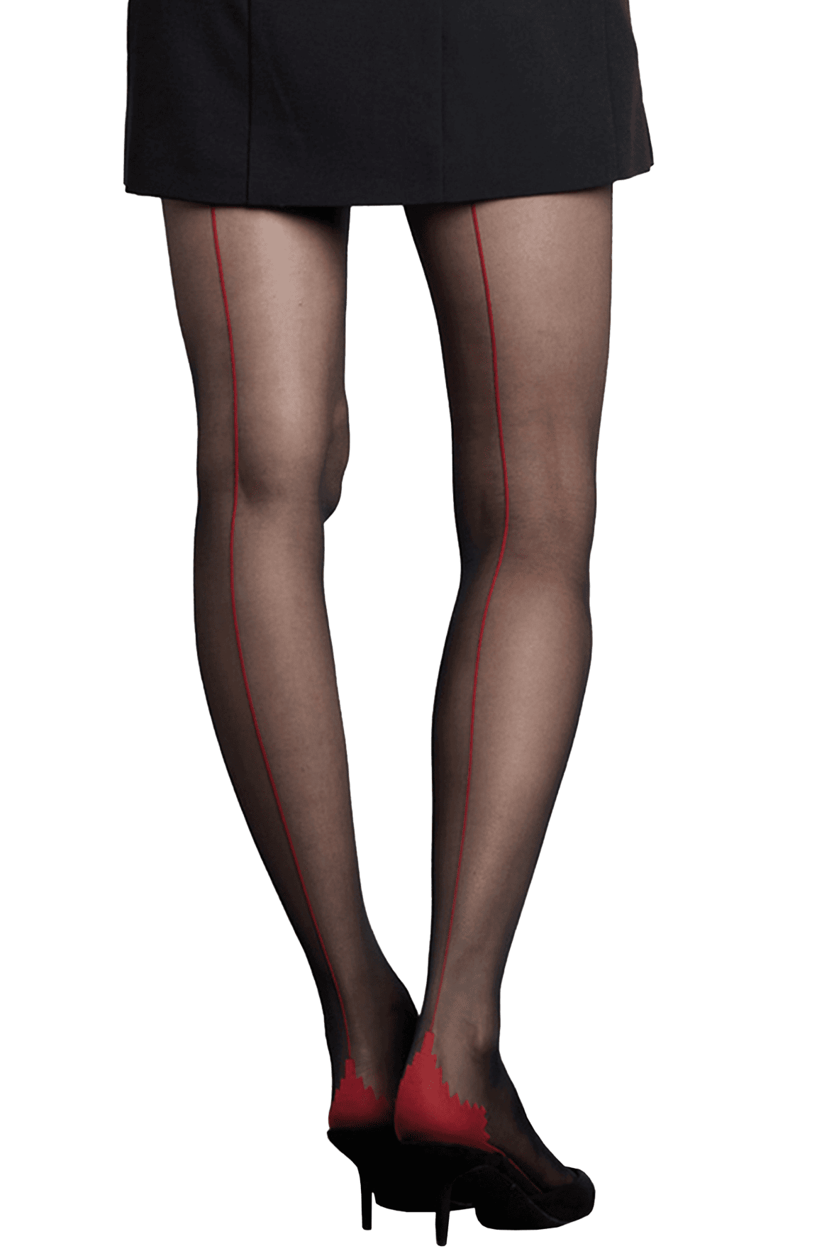 Collant Satiné Couture Arrière 20D Création - Noir Rouge