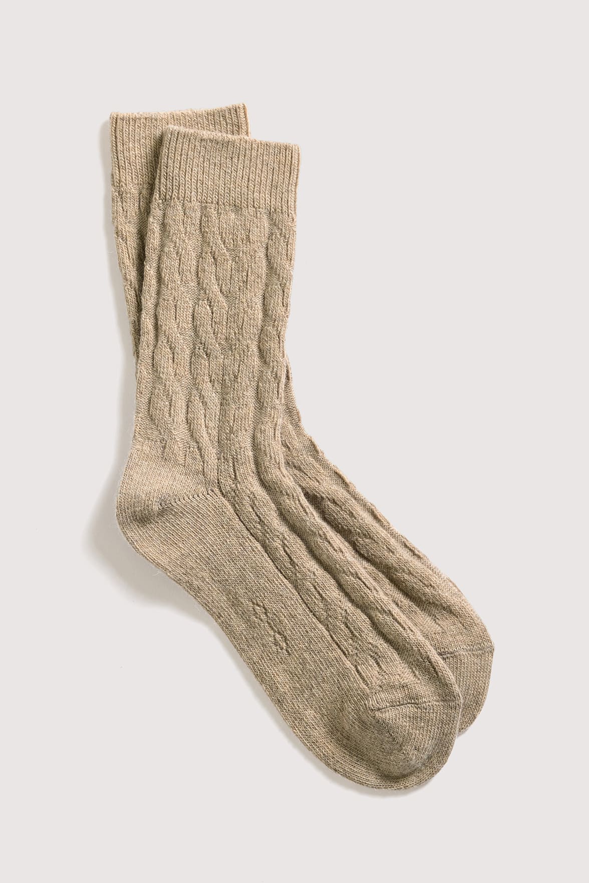 Chaussettes Motif Torsades en Coton et Laine d'Alpaga - Camel
