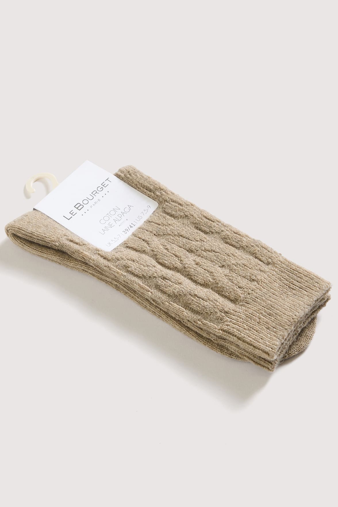 Chaussettes Motif Torsades en Coton et Laine d'Alpaga - Camel