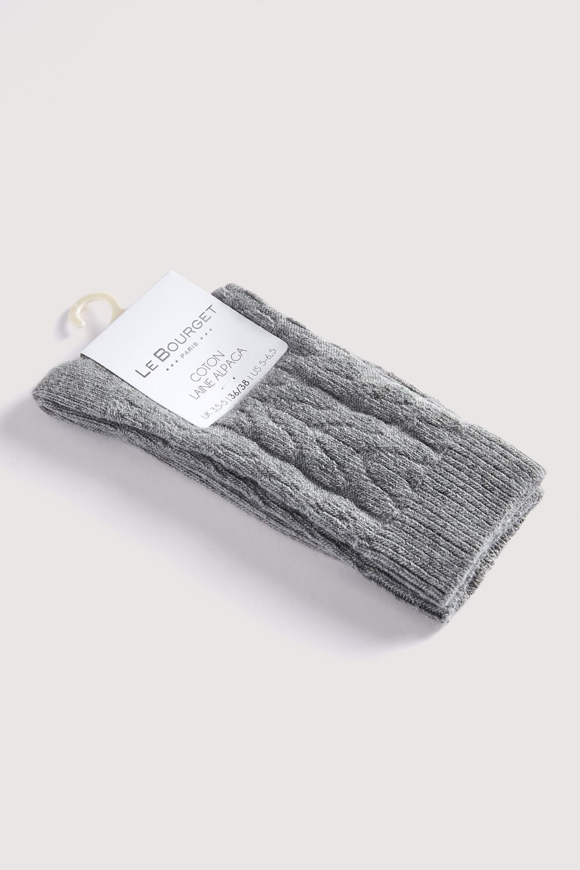 Chaussettes Motif Torsades en Coton et Laine d'Alpaga - Gris Chiné