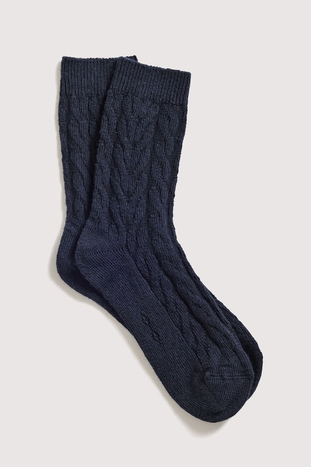 Chaussettes Motif Torsades en Coton et Laine d'Alpaga - Marine