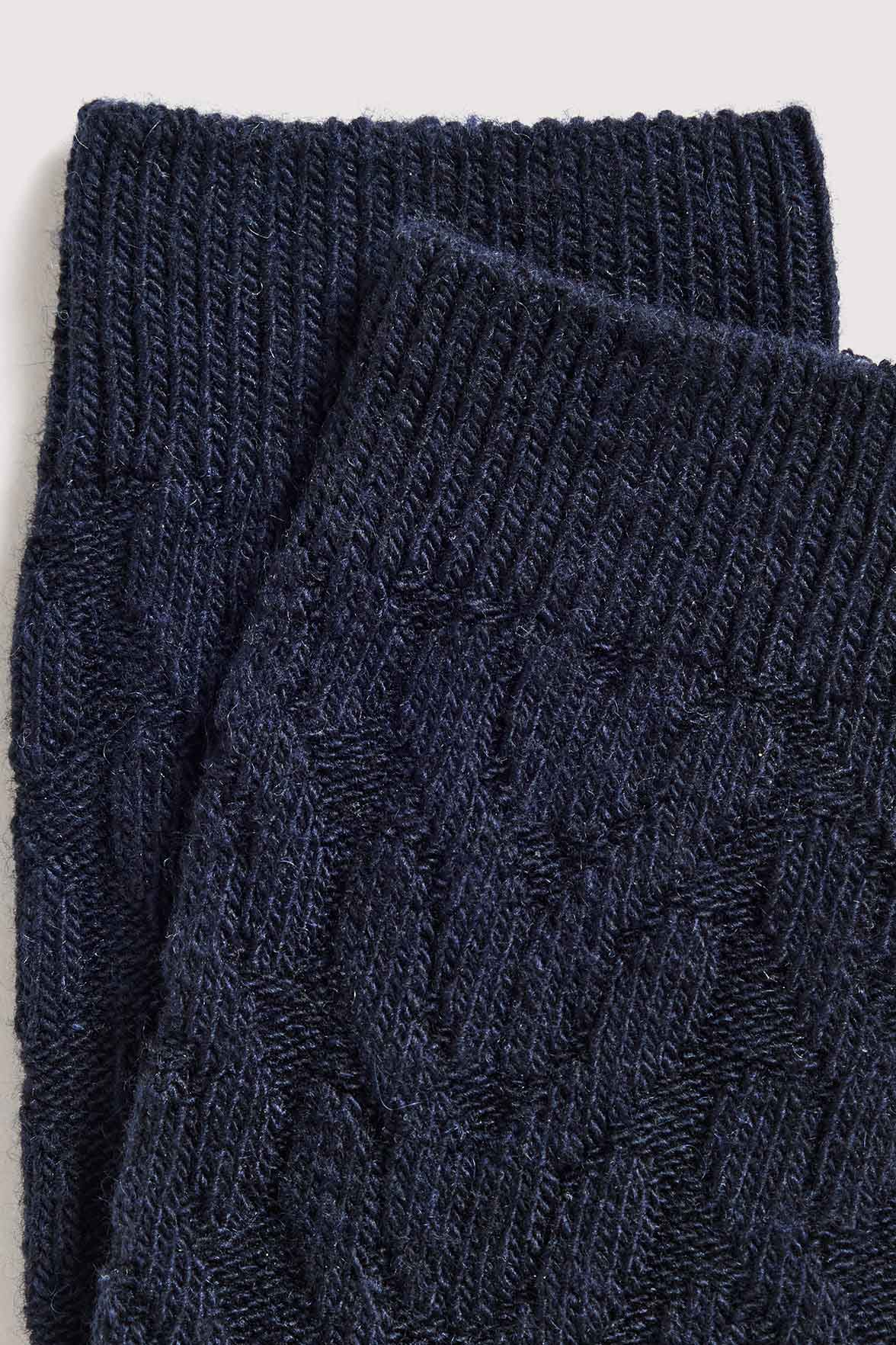 Chaussettes Motif Torsades en Coton et Laine d'Alpaga - Marine