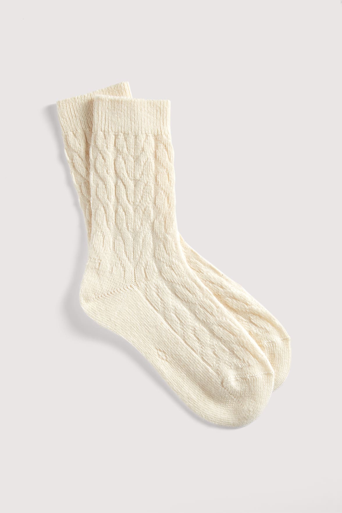 Chaussettes Motif Torsades en Coton et Laine d'Alpaga - Naturel