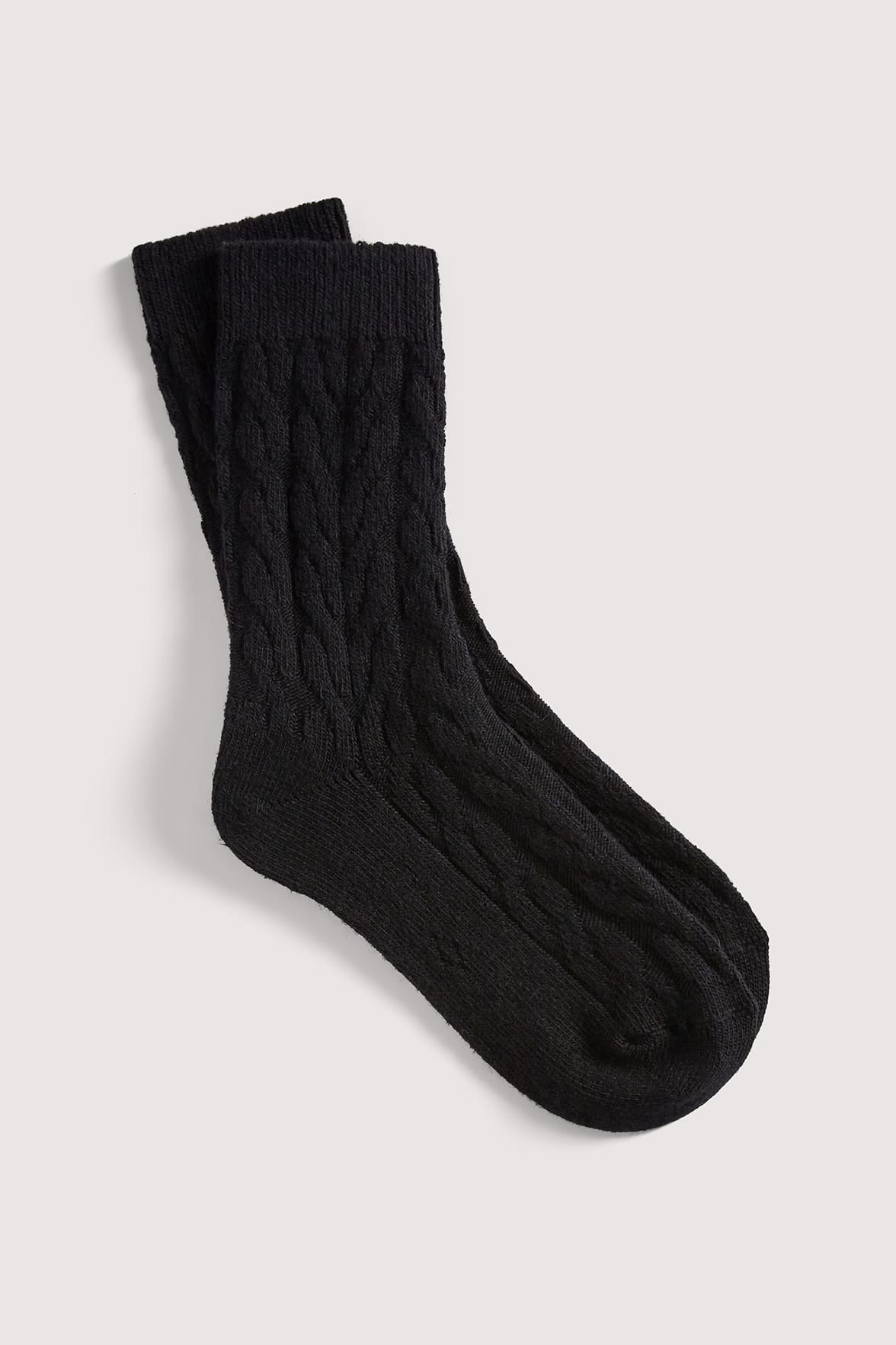 Chaussettes Motif Torsades en Coton et Laine d'Alpaga - Noir