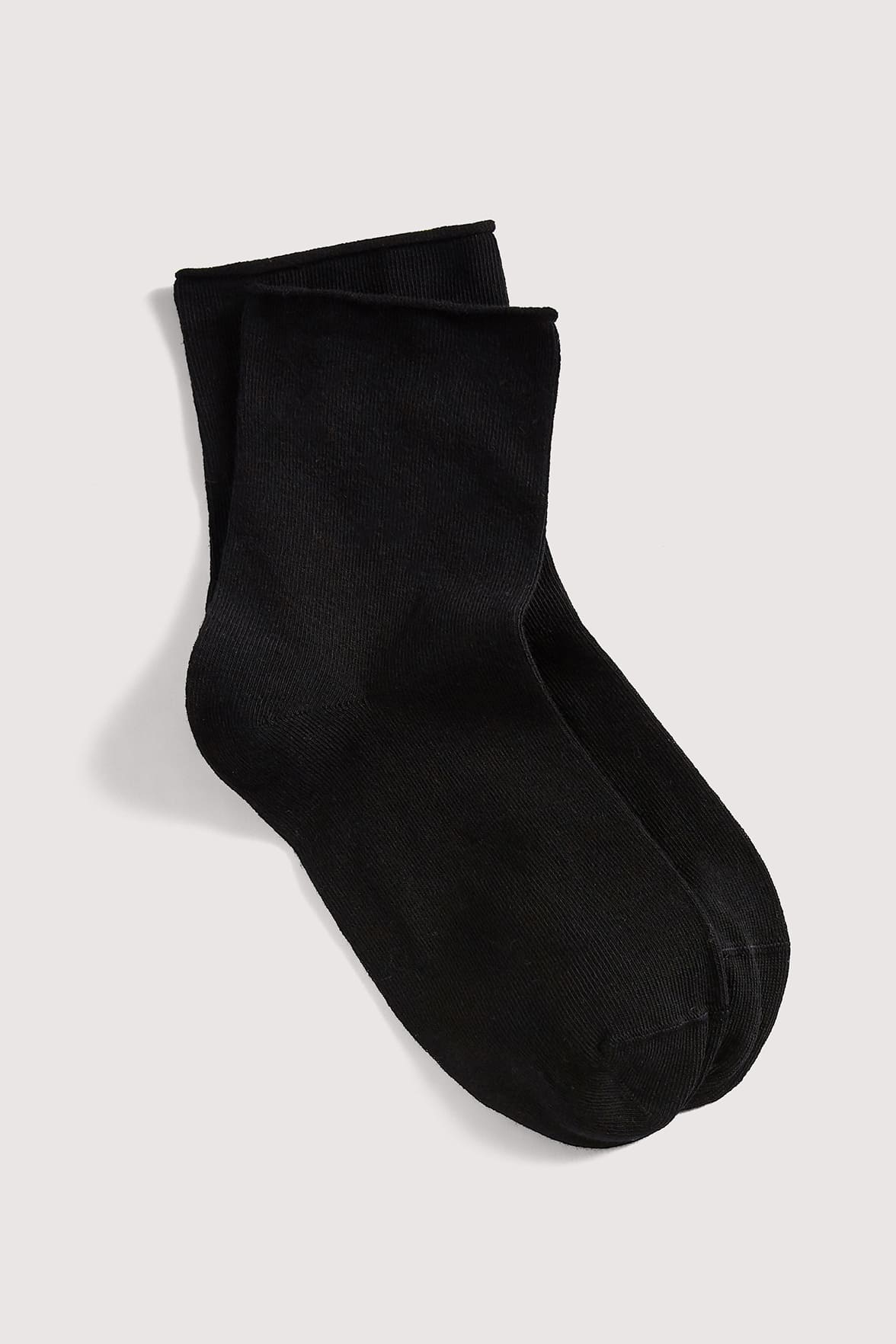Socquettes Bord Roulotté en Coton Bio - Noir