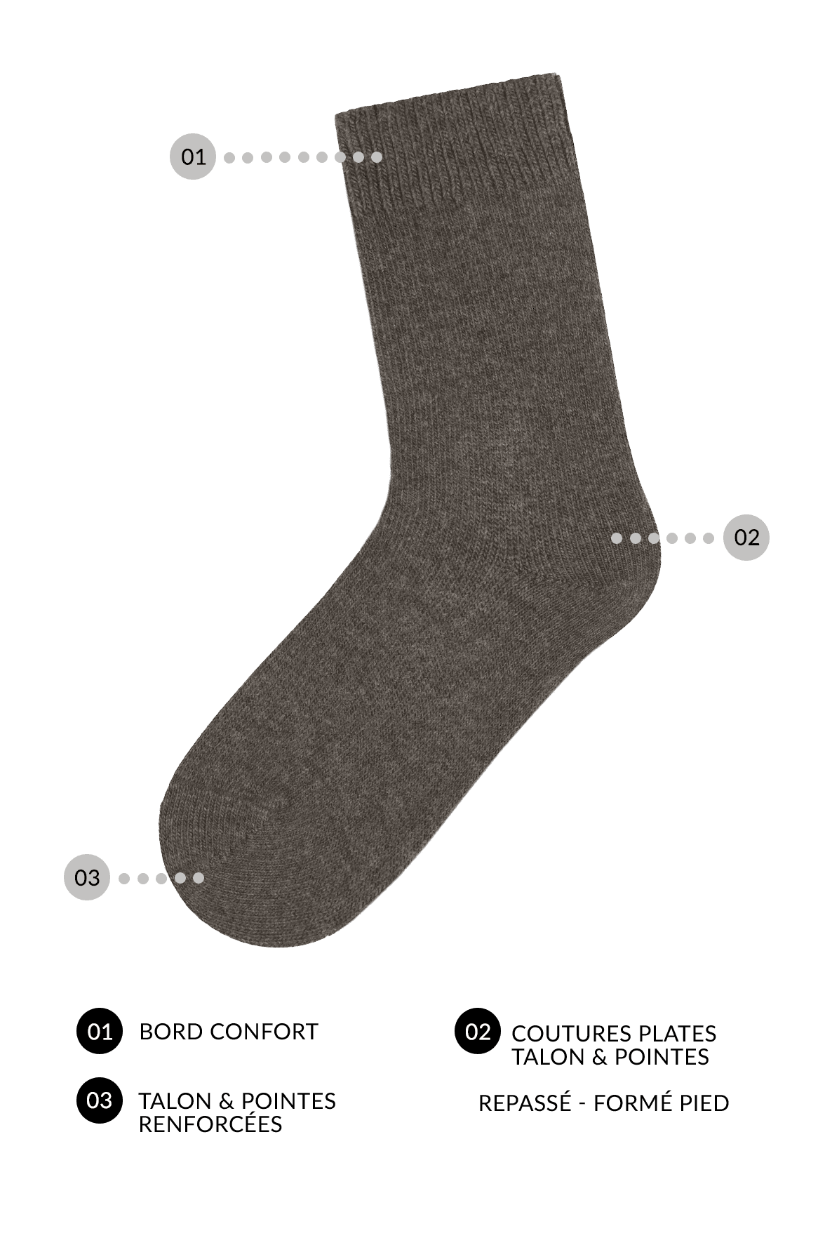 Chaussettes Unies en Cachemire et Soie - Gris Chiné