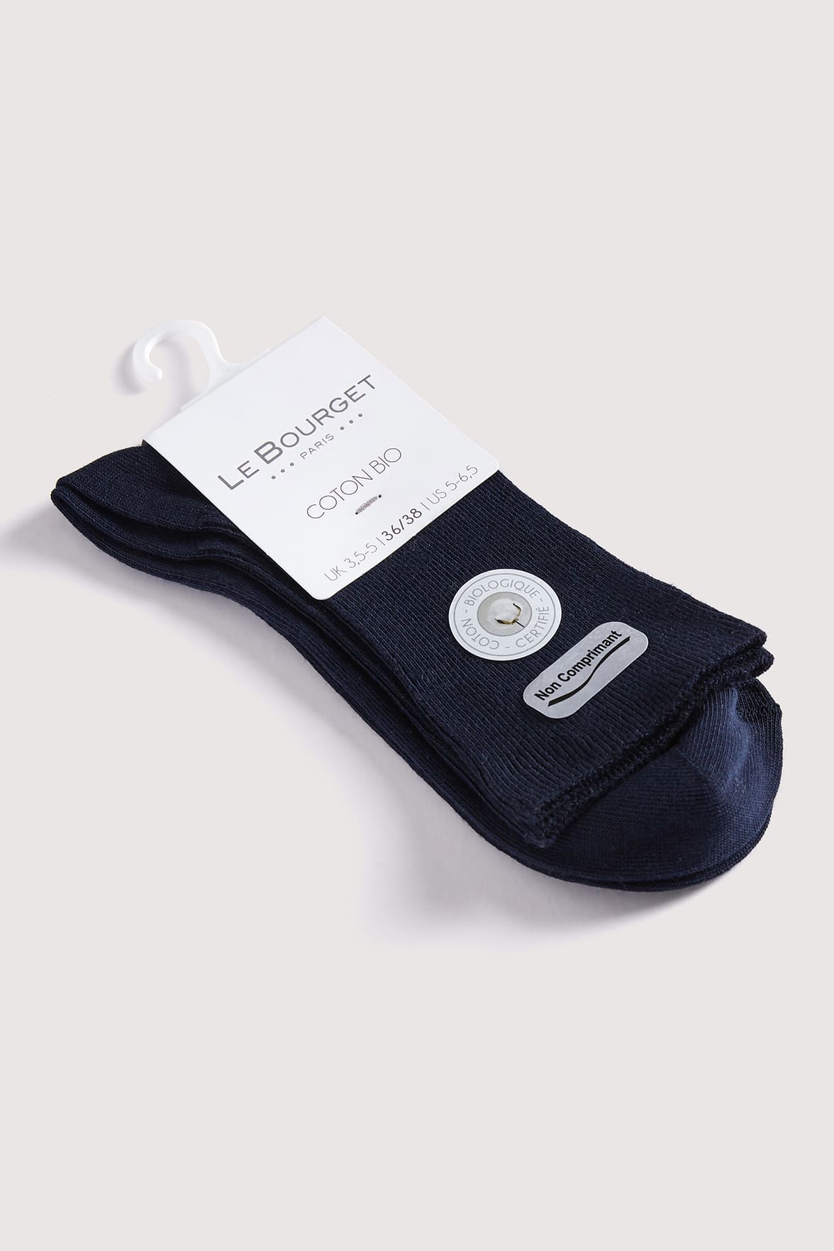 Chaussettes Fines Côtes Non Comprimante en Coton Bio - Marine