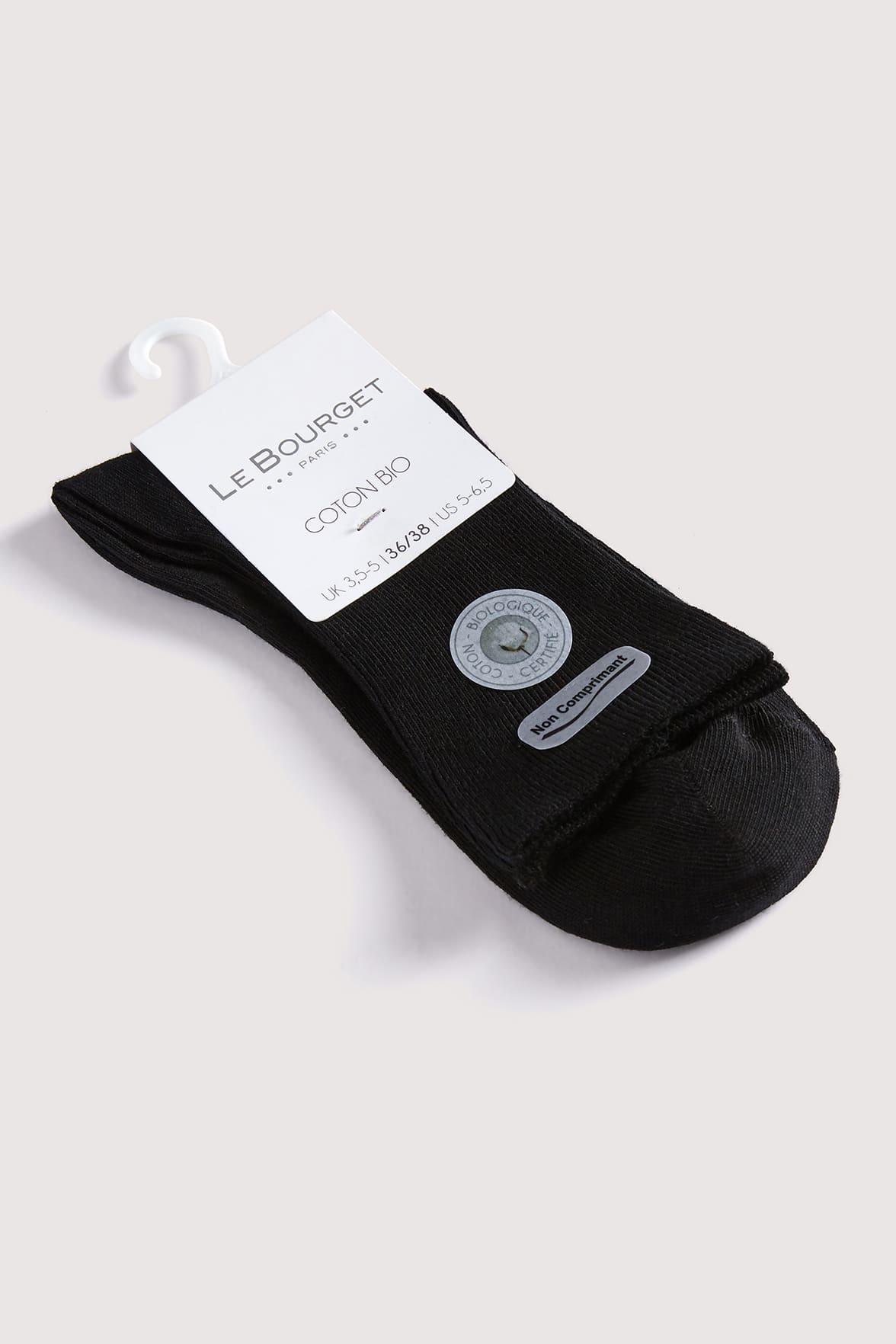 Chaussettes Fines Côtes Non Comprimante en Coton Bio - Noir