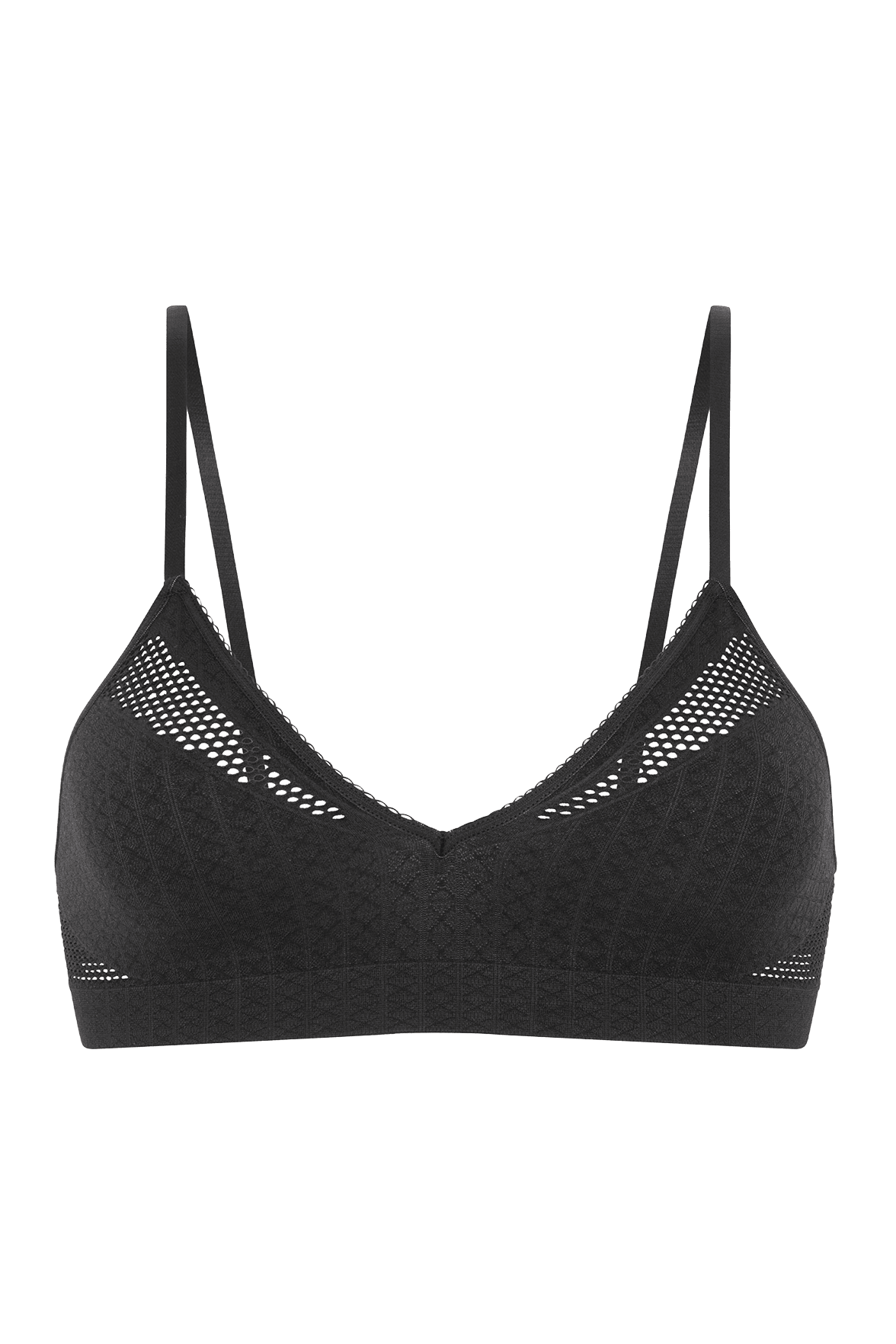 Brassière Bretelles Fines Maille Jacquard et Finition Dentelle Oh Mademoiselle - Noir