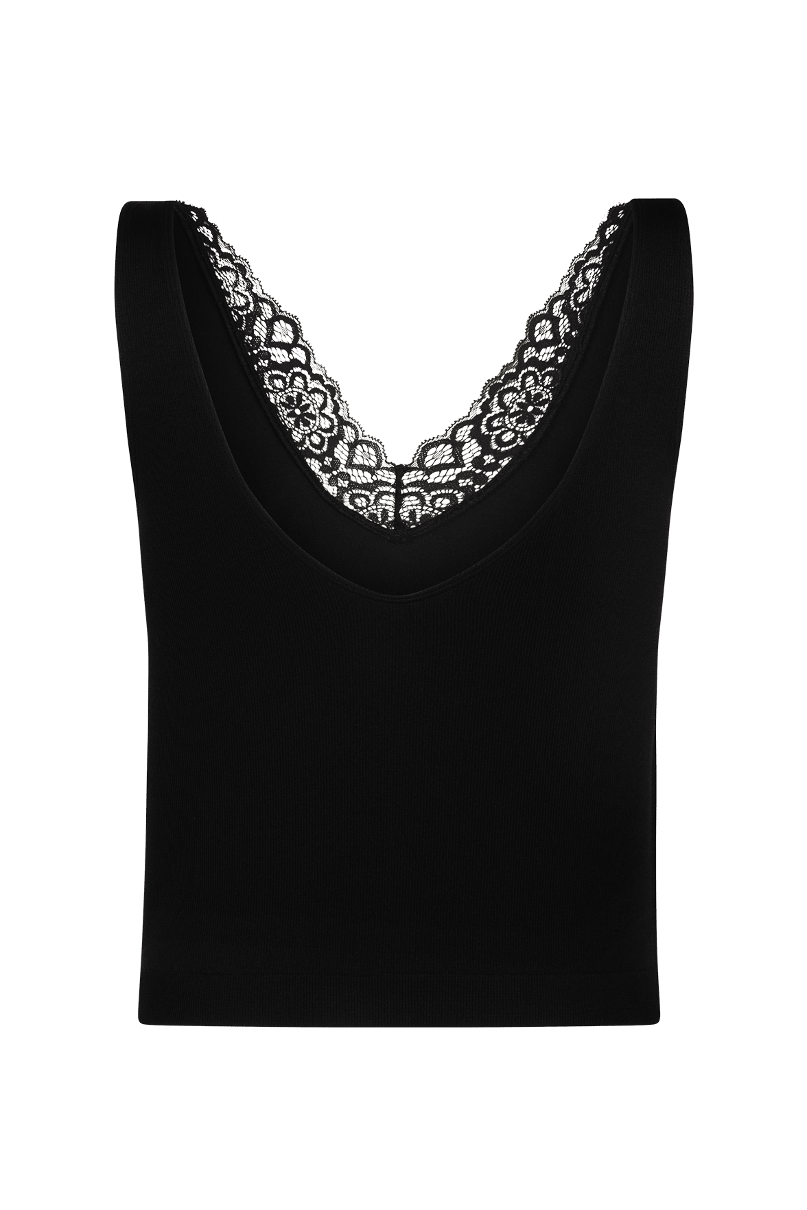 Crop Top Bretelles Larges et Encolure Dentelle Lingerie - Noir