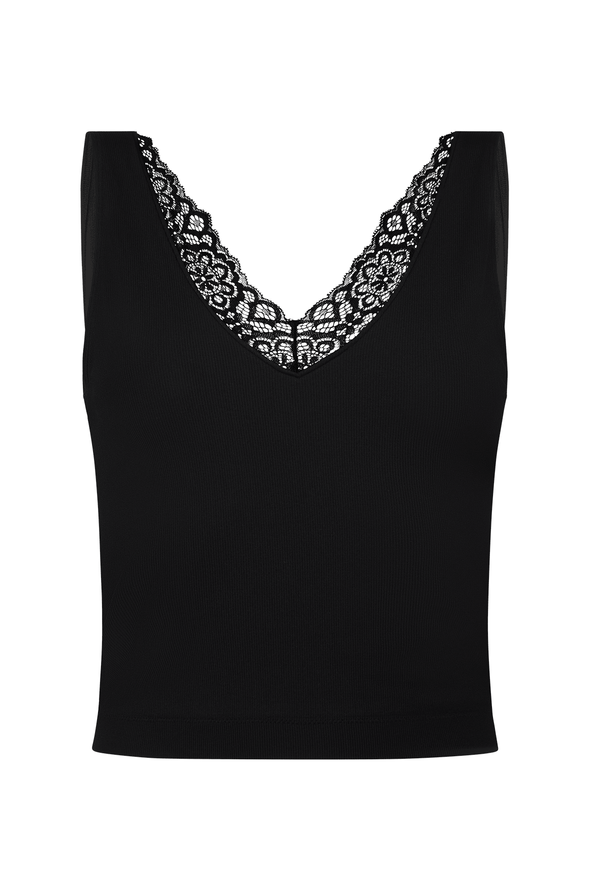 Crop Top Bretelles Larges et Encolure Dentelle Lingerie - Noir